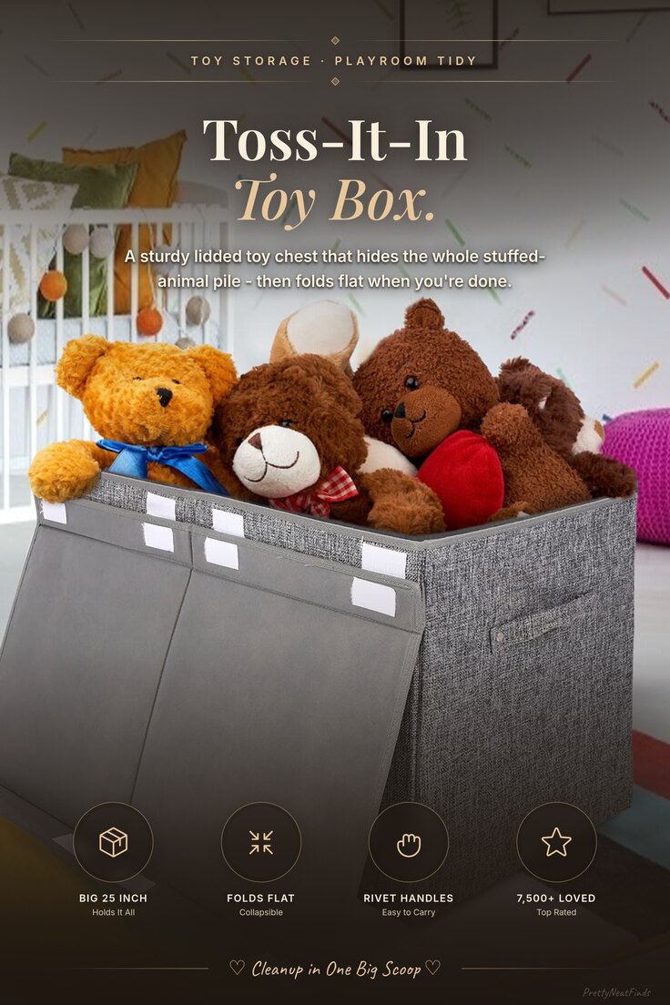 popoly Large Collapsible Toy Box with Lid, 25 x 13 x 16 in