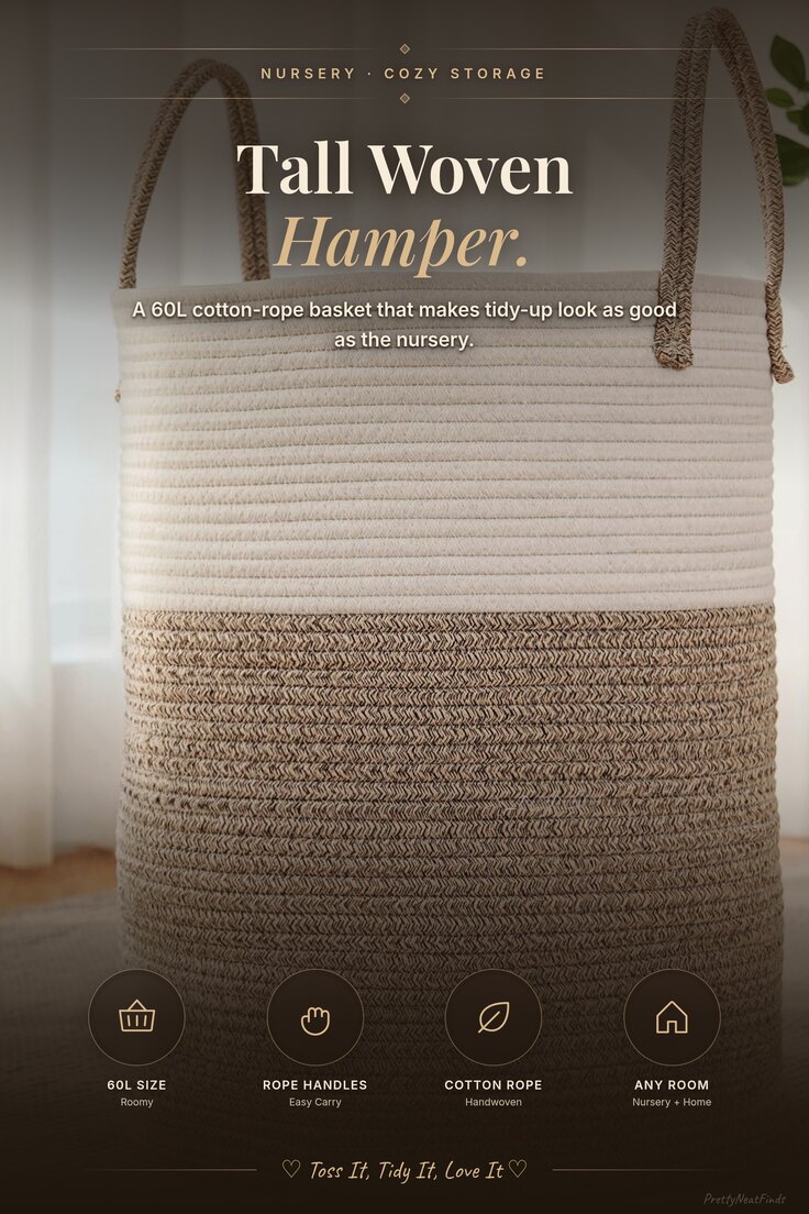 JMvicyroam Tall Woven Cotton Rope Laundry Hamper, 60L