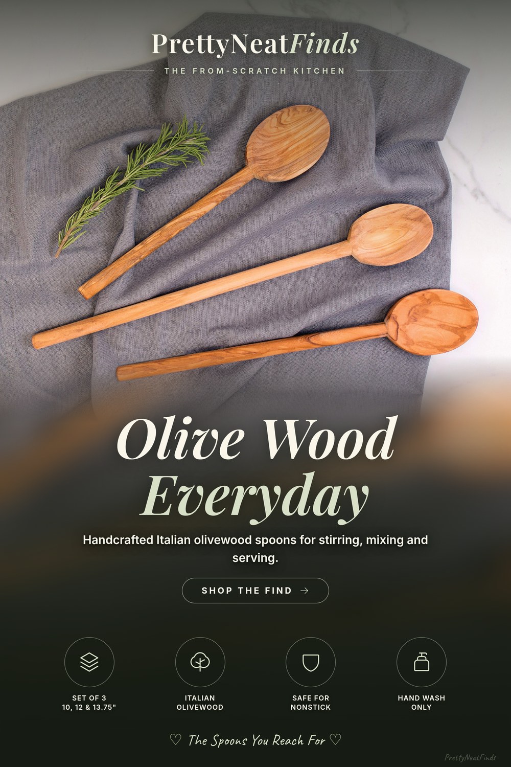 Eddington's Italian Olive Wood Cooking Spoon Set, Set of 3
