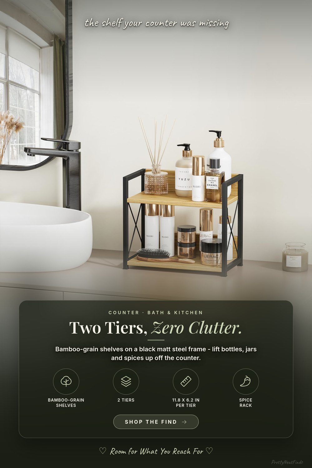 Giikin 2-Tier Countertop Shelf Organizer with Bamboo-Grain Shelves