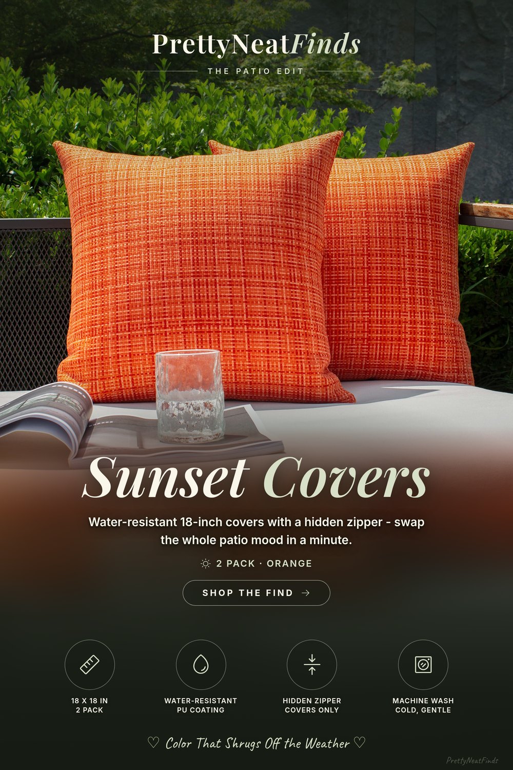 Kevin Textile Outdoor 18x18 inch Pillow Covers, 2 Pack, Orange