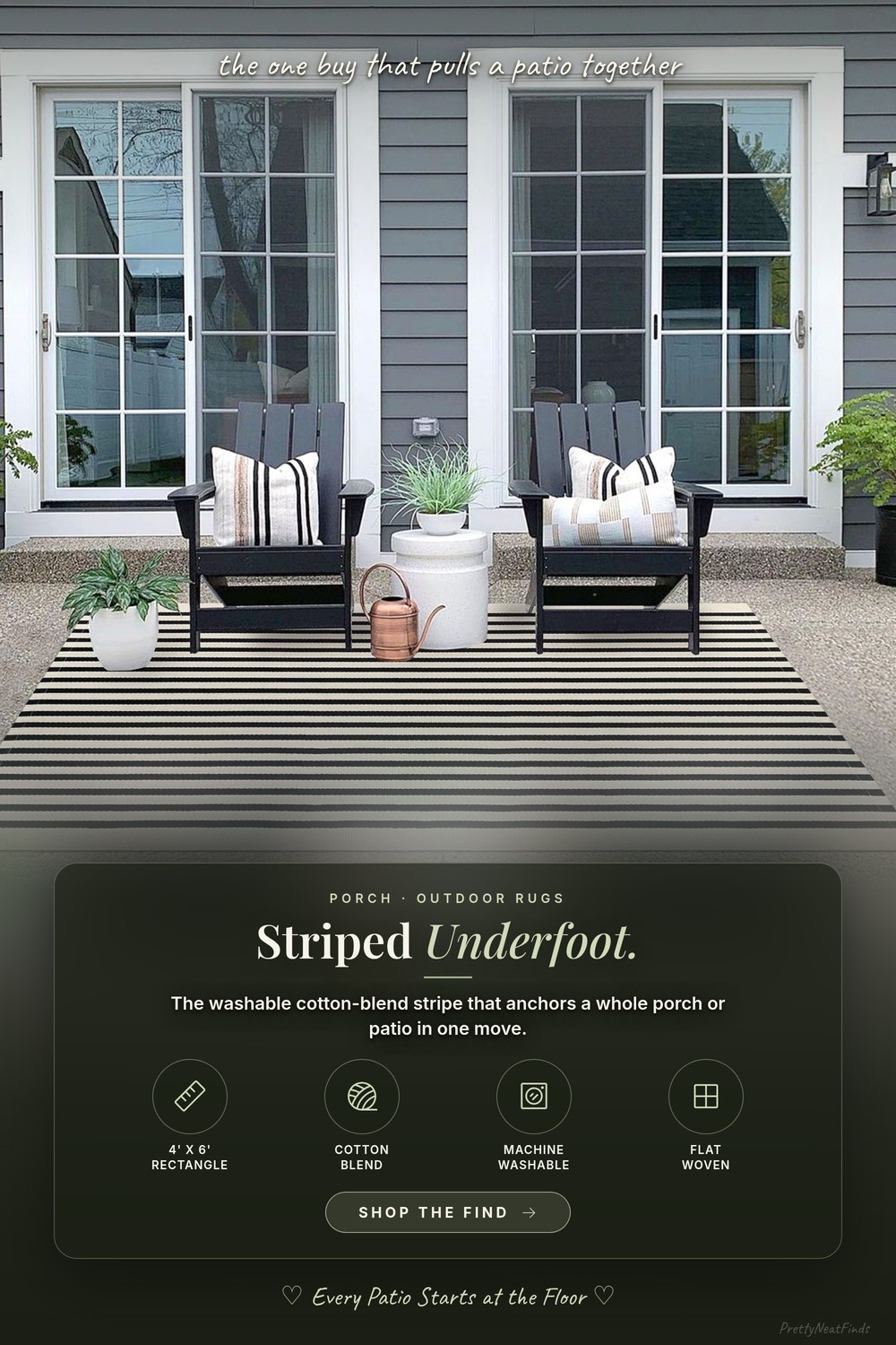 IOHOUZE 4x6 Striped Outdoor Rug, Machine Washable, Light Beige and Black