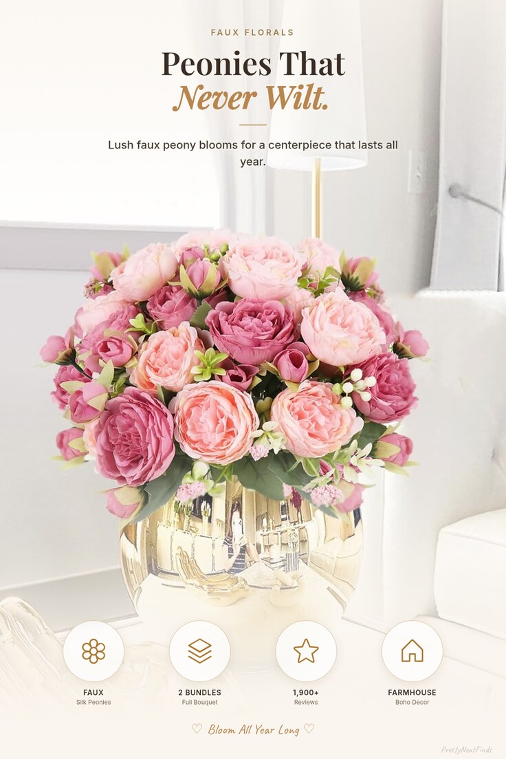 Artificial Pink Peony Bouquet (2 Bundles)