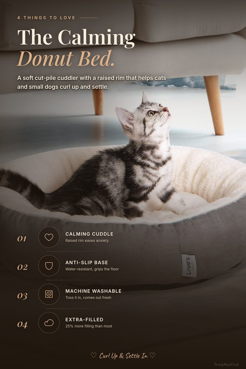 Love's Cabin Round Donut Cat & Dog Bed, 20in, Gray