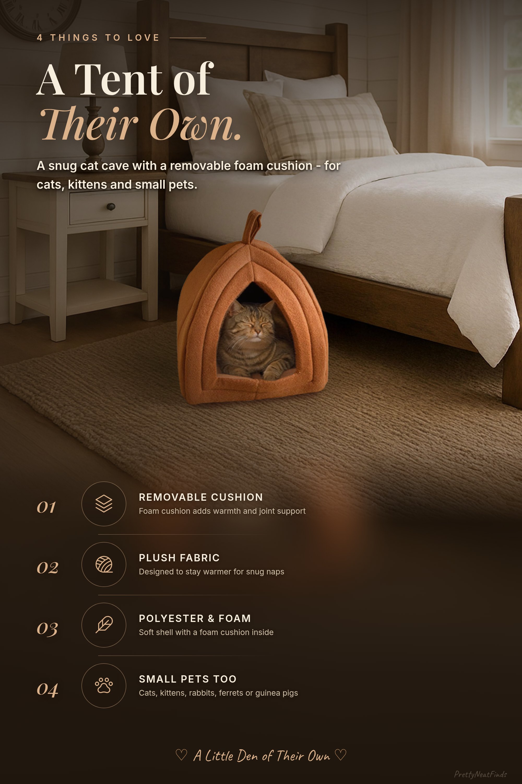 PETMAKER Indoor Cat Bed Tent with Removable Foam Cushion, Brown