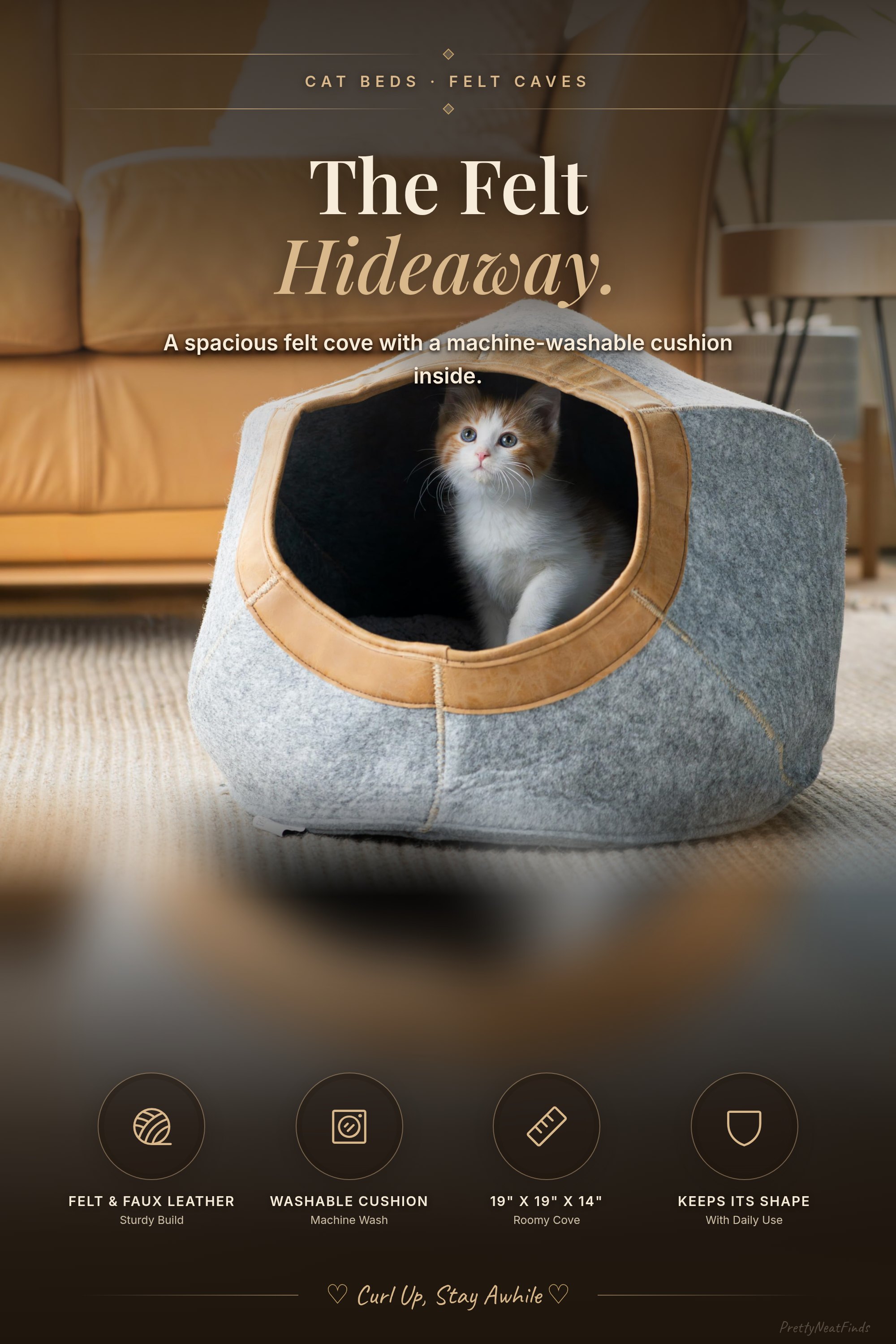 Kitty City Felt Round Cat Bed Cave, Gray