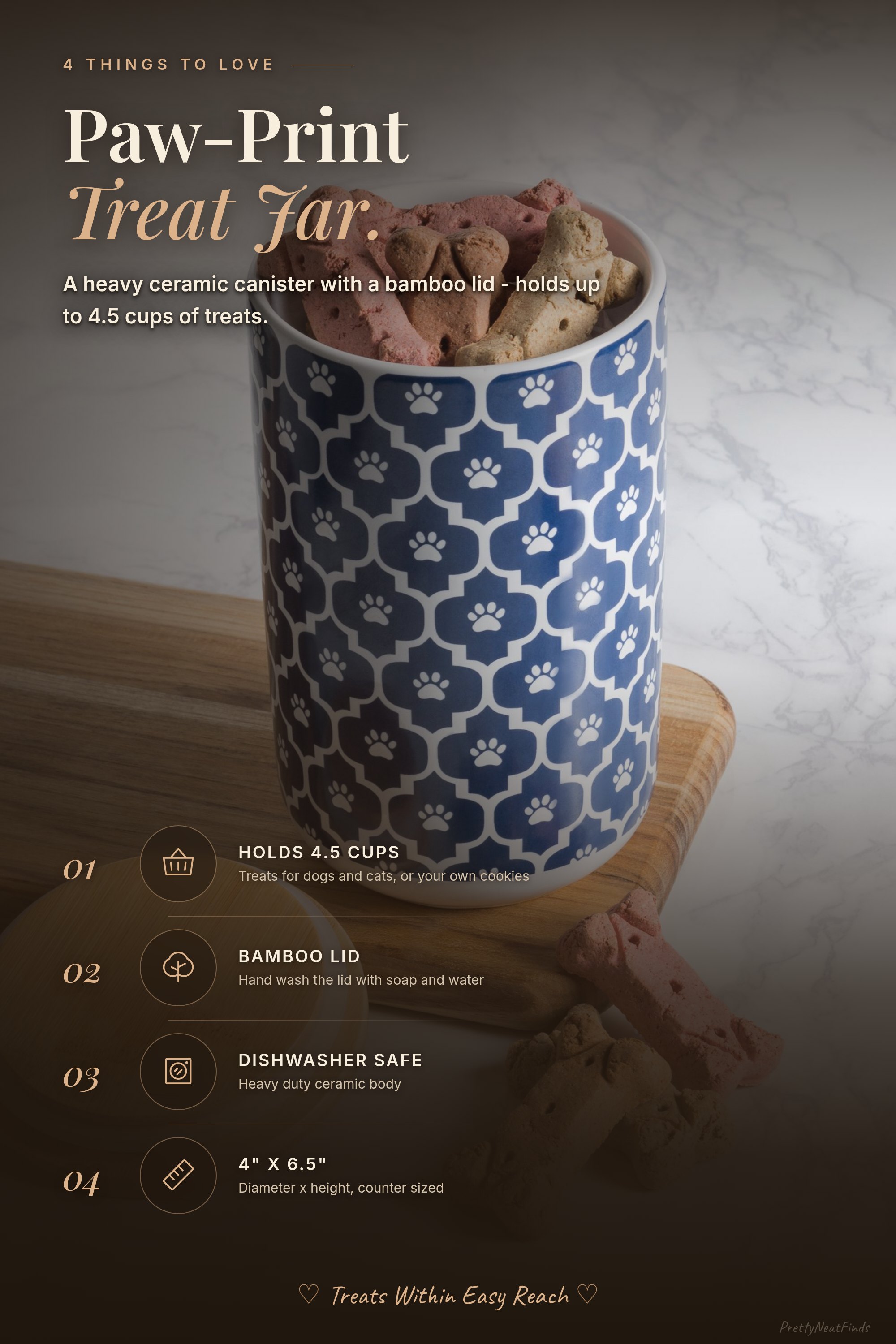 Bone Dry Lattice Collection Pet Treat Canister with Bamboo Lid, Nautical Blue
