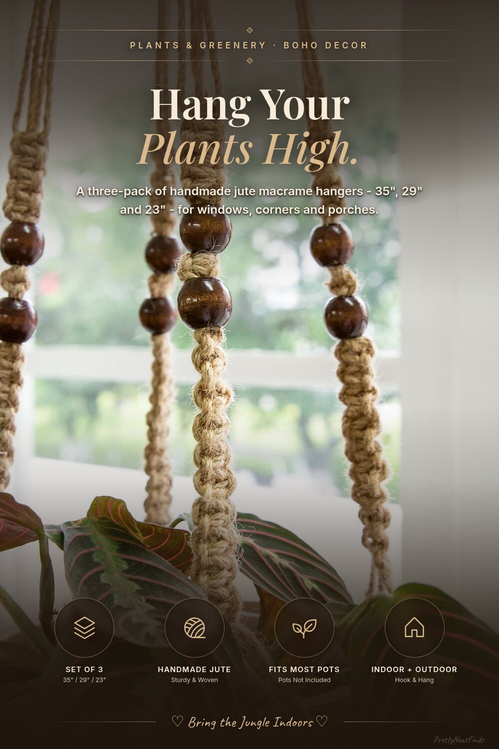 Mkono Macrame Plant Hangers, 3 Pack in Three Lengths
