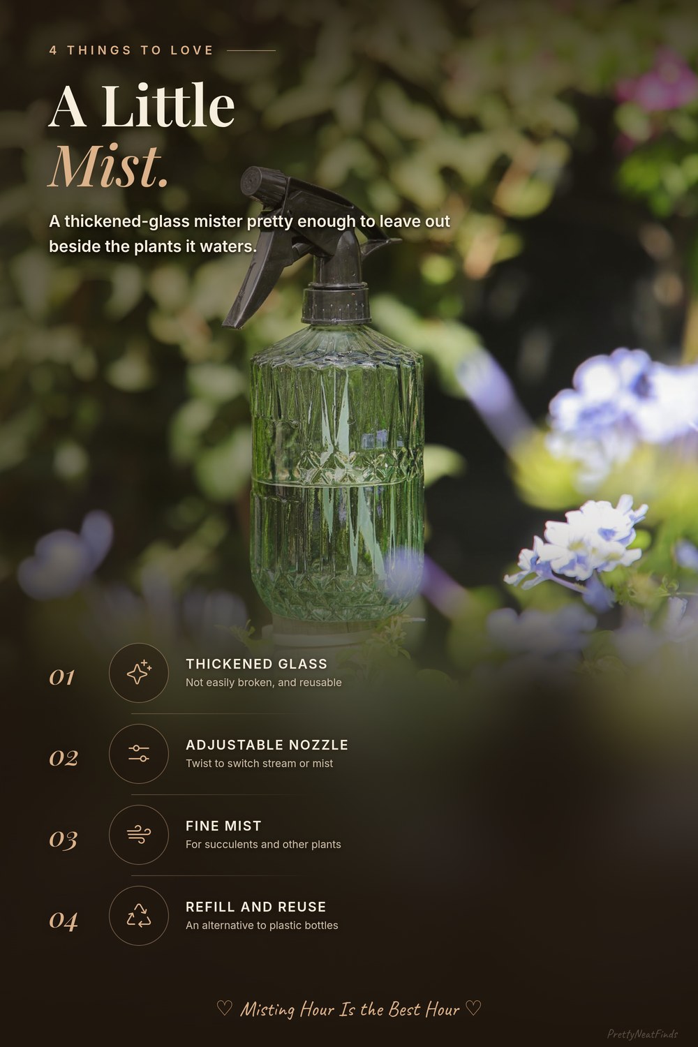 OFFIDIX Fine Mist Plant Mister, Glass Spray Bottle, Green, 15 oz