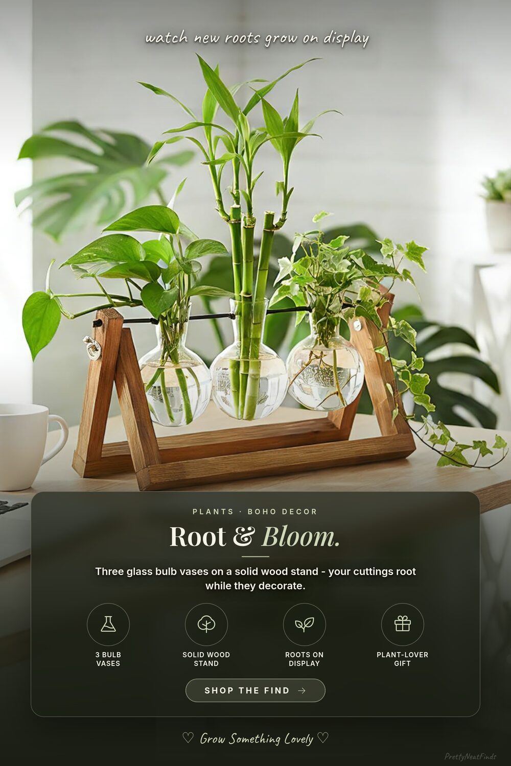 Renmxj Plant Propagation Station with Wooden Stand & 3 Glass Bulb Vases