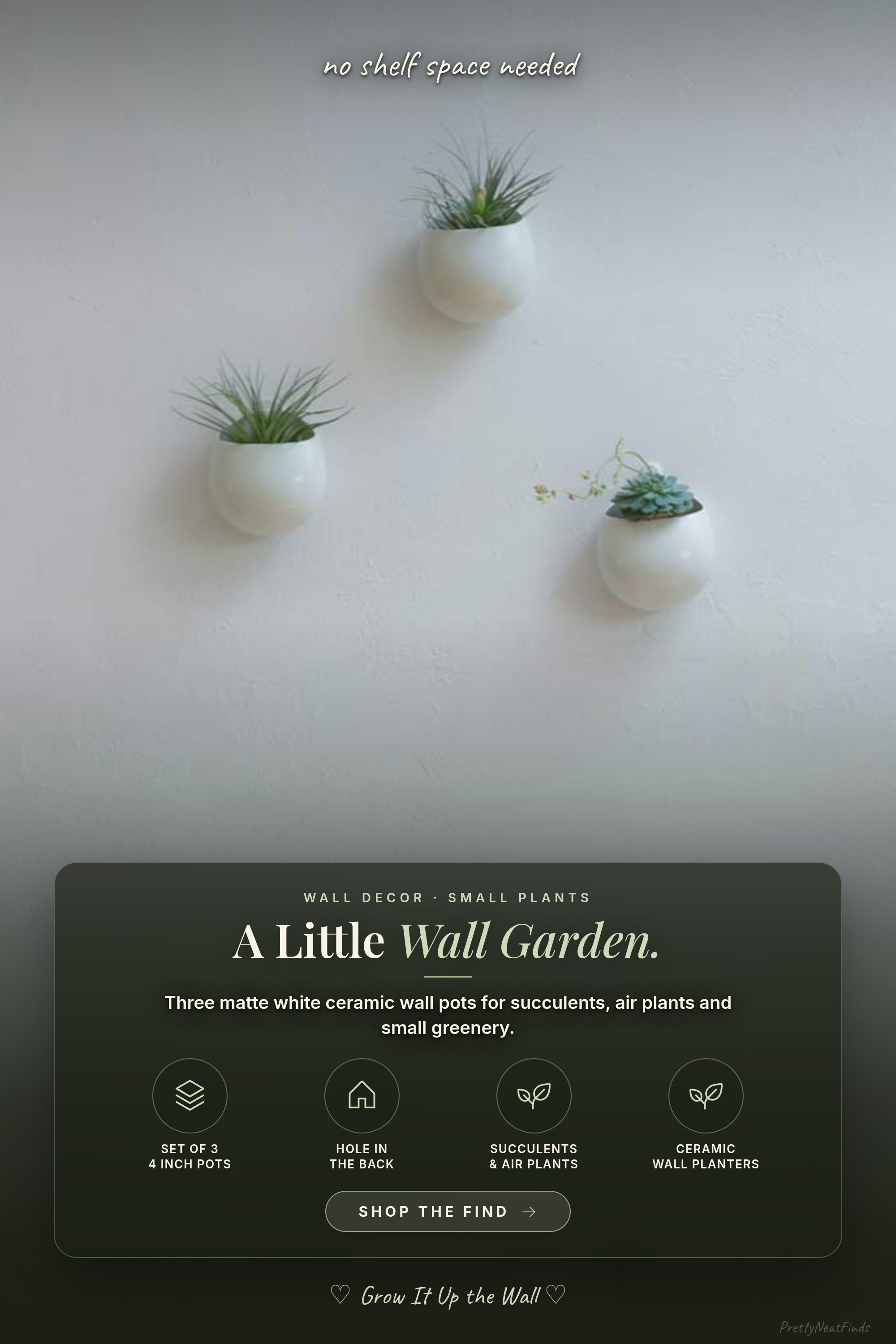 Mkono Ceramic Wall Planters for Indoor Plants, Matte White, Set of 3