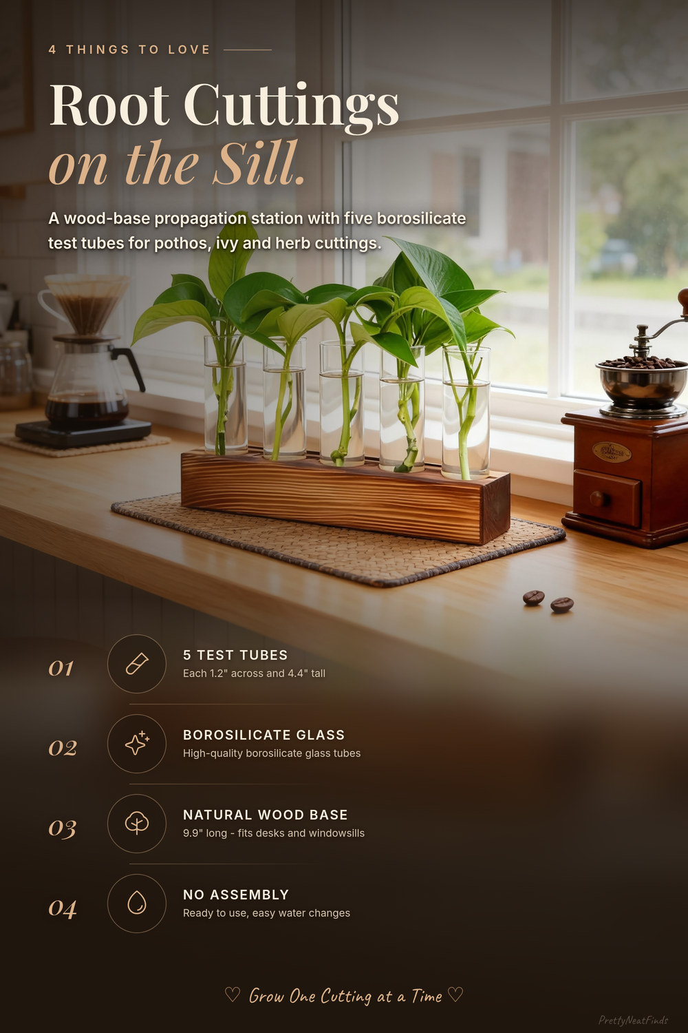 Plant Propagation Station with Wooden Stand, 5 Test Tubes
