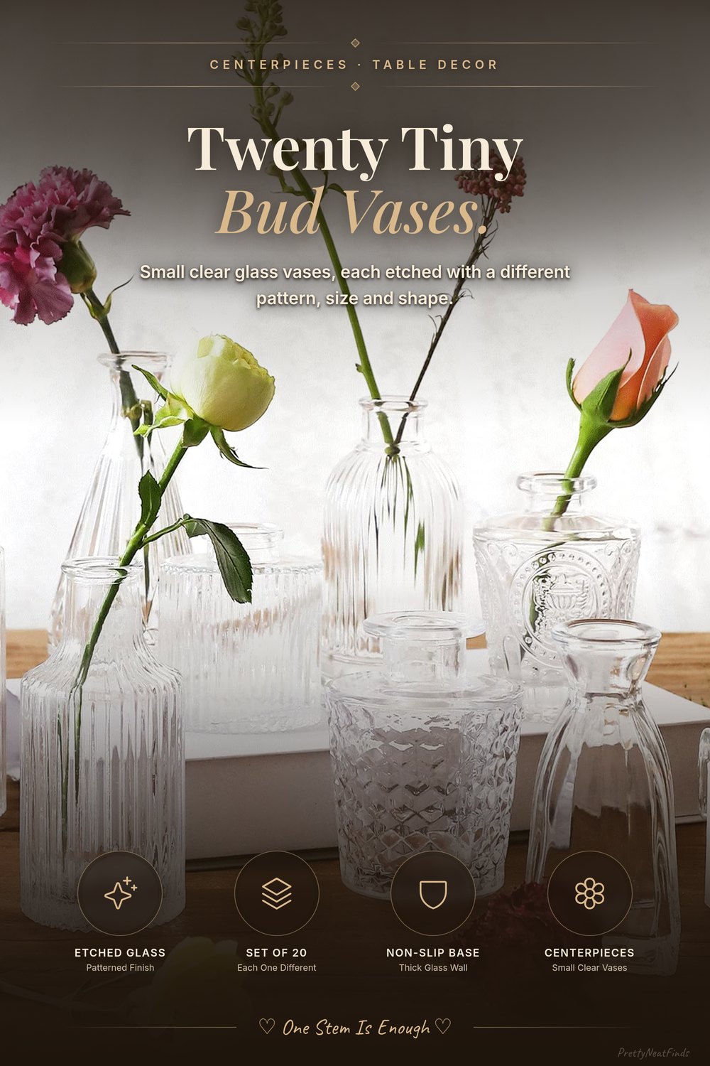 Glass Bud Vases, Set of 20 Small Clear Vases for Centerpieces