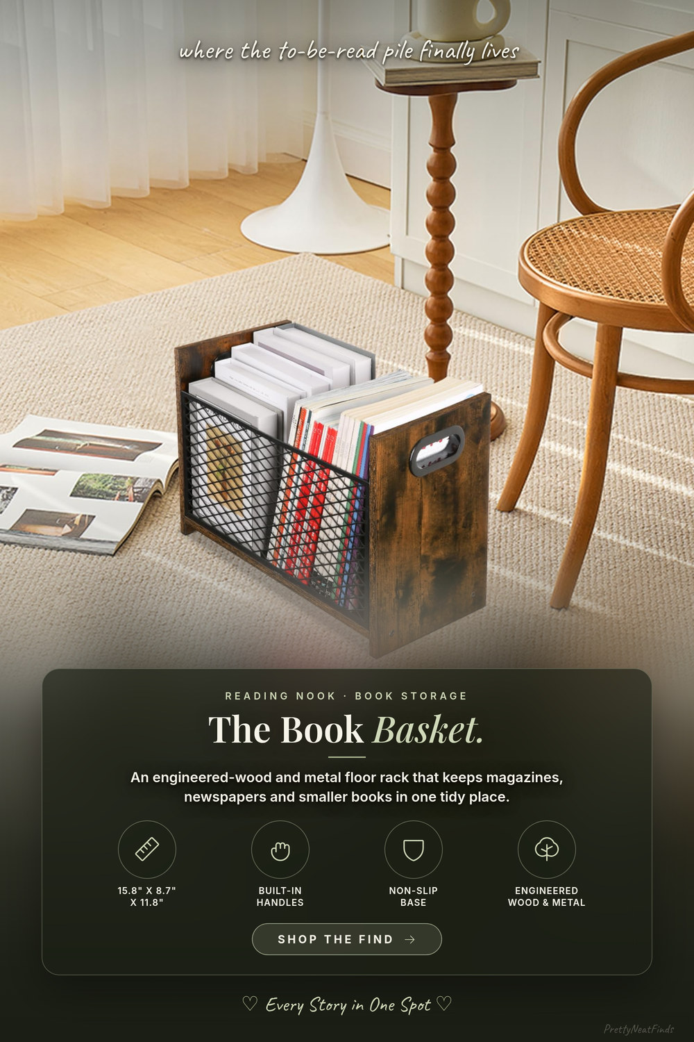 YINMIT Magazine Holder, Large Floor Magazine Rack and Book Storage Basket, Rustic Brown