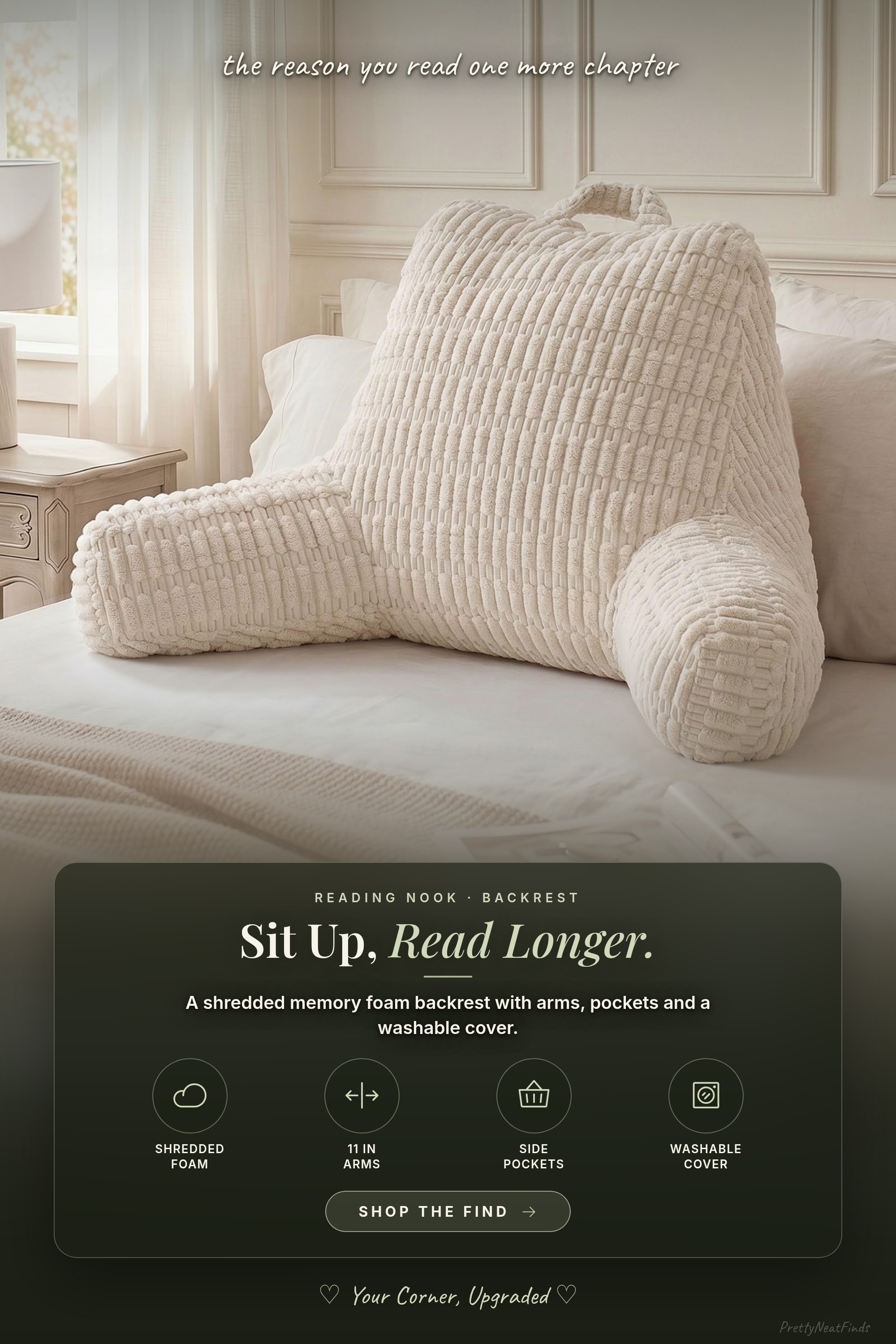 Blissful Diary Reading Pillow, Backrest Pillow with Shredded Memory Foam, Off White
