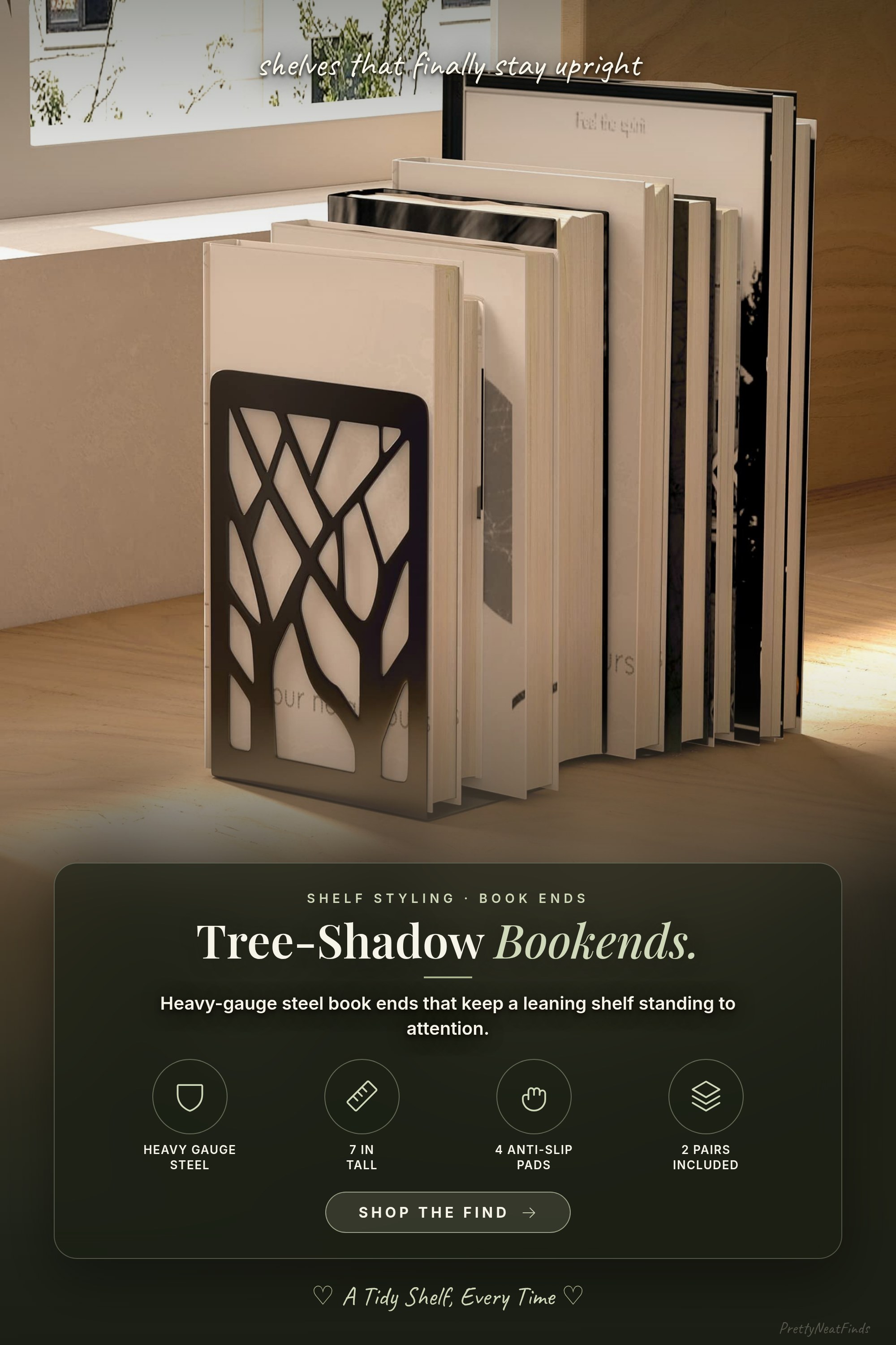 MaxGear Book Ends, Tree Design Bookends for Shelves, 7 in, 2 Pair