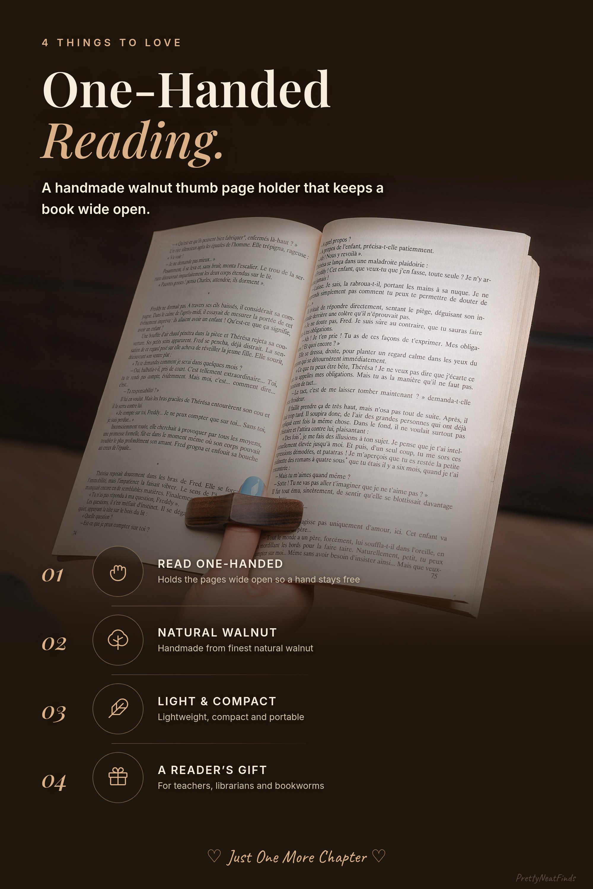 TILISMA Book Page Holder, Handmade Natural Walnut Thumb Bookmark (Small 0.78")