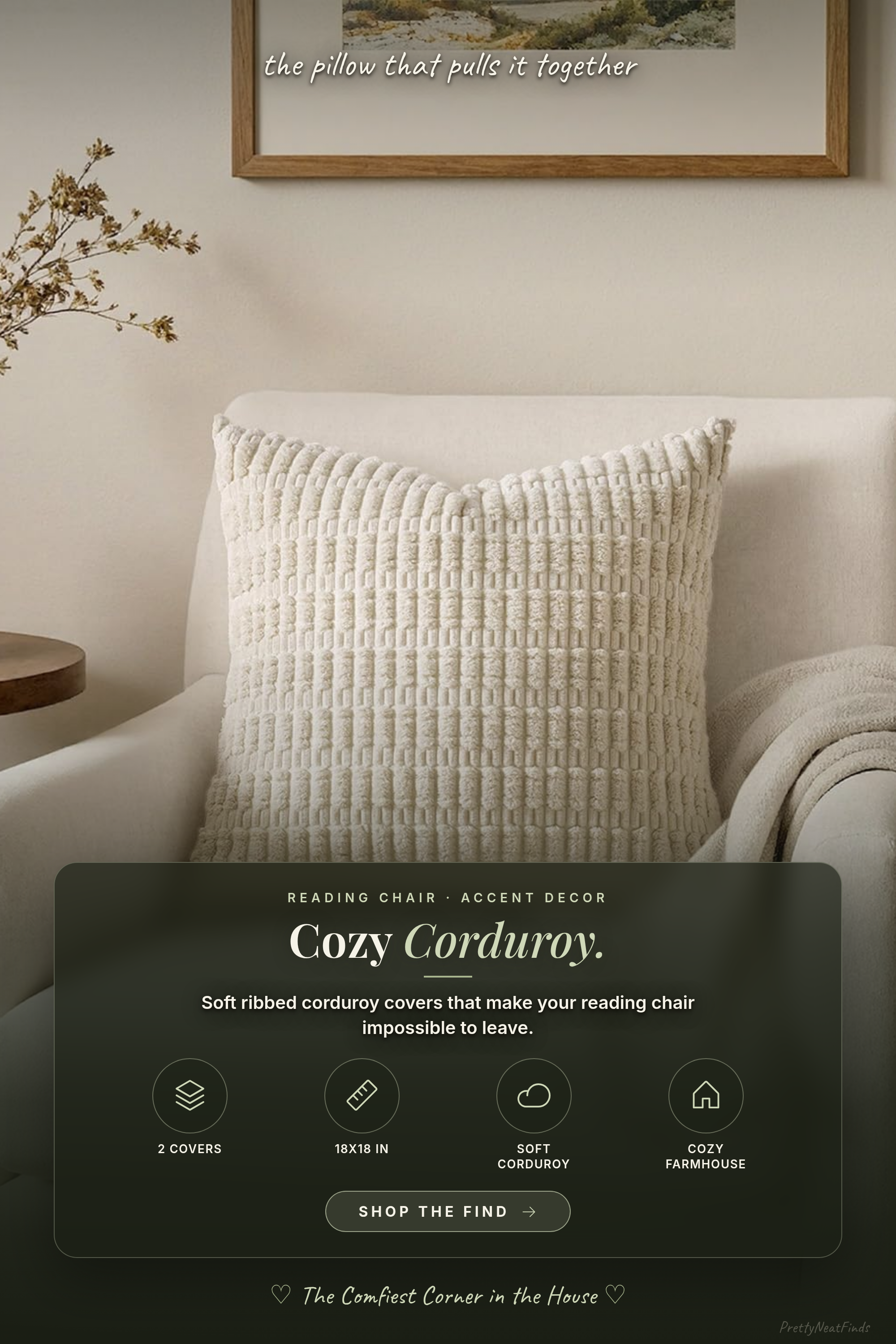 MIULEE Corduroy Throw Pillow Covers 18x18, Cream White, Pack of 2