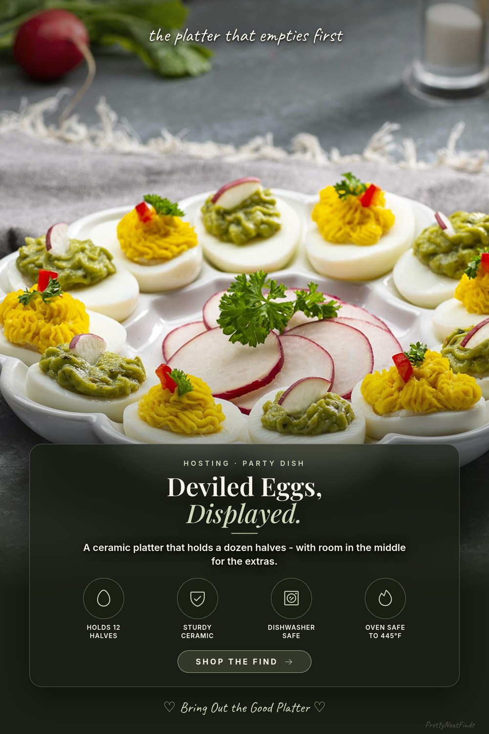 Kook Ceramic Deviled Egg Tray and Platter, 10-Inch, Holds 12 Halves