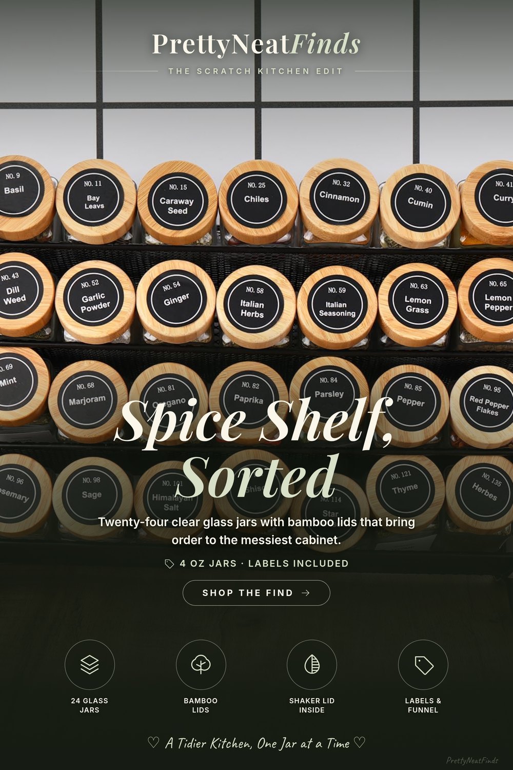 DIMBRAH Glass Spice Jars with Bamboo Lids, 24 Pack, 4 oz