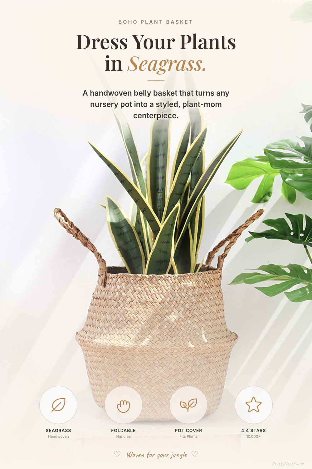 Woven Seagrass Belly Basket Plant Pot Cover