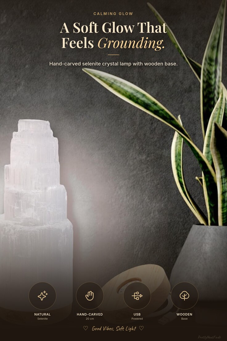 Himalayan Glow Hand-Carved Selenite Crystal Lamp (20cm, USB)