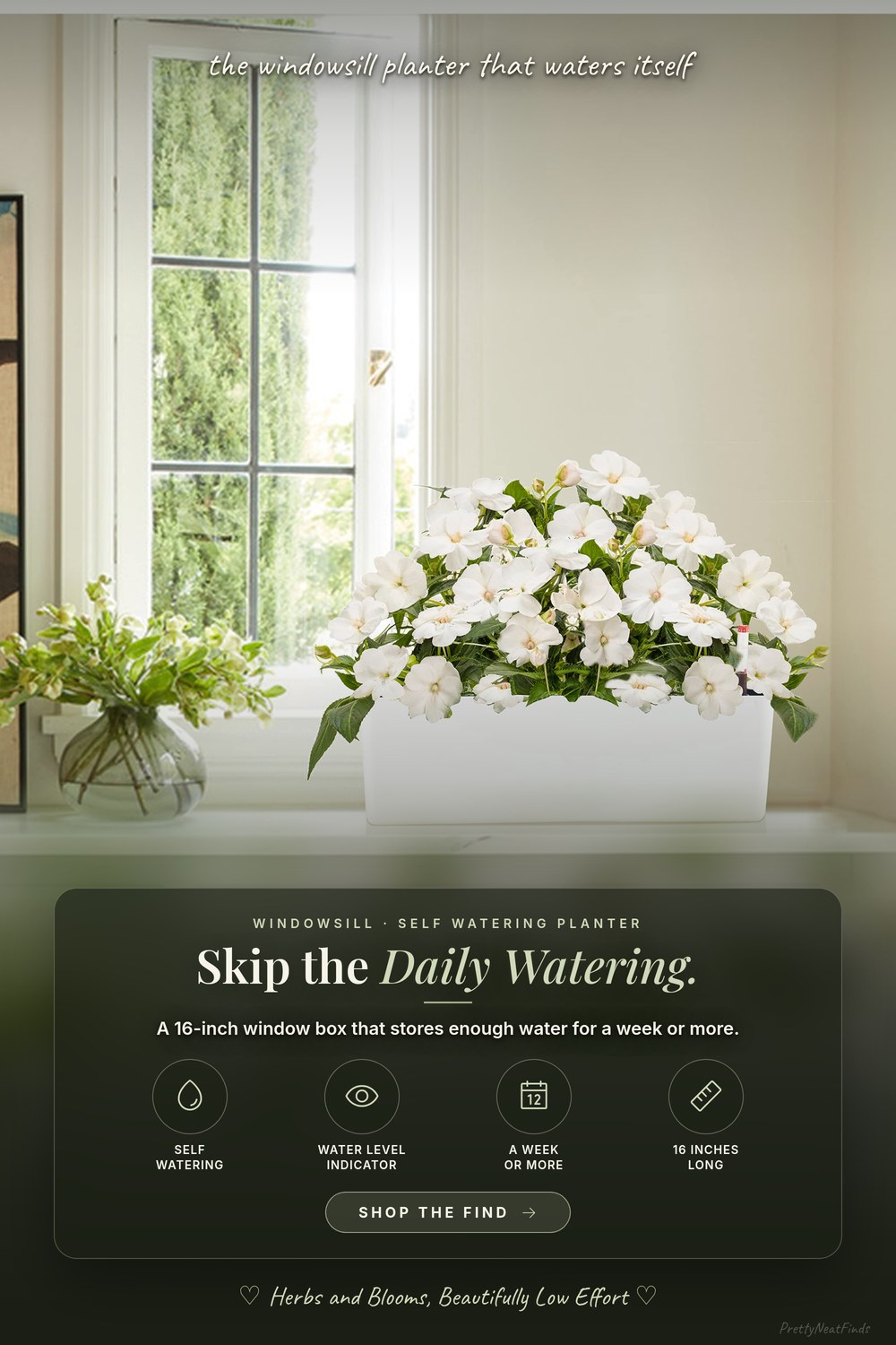 Self-Watering Window Box Planter, 16 Inch, White