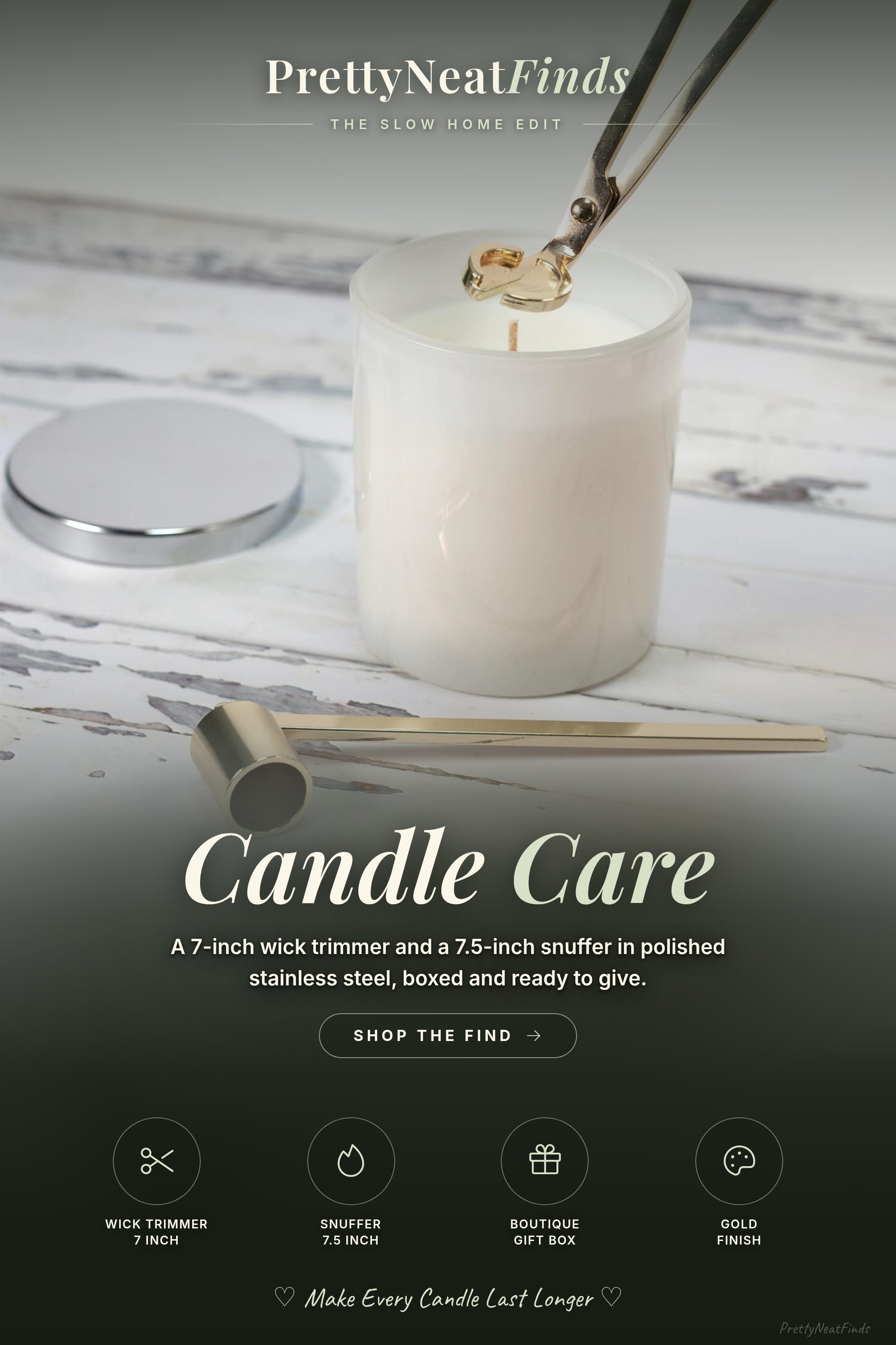 Airy Abode Candle Wick Trimmer and Candle Snuffer Accessory Set (Gold)