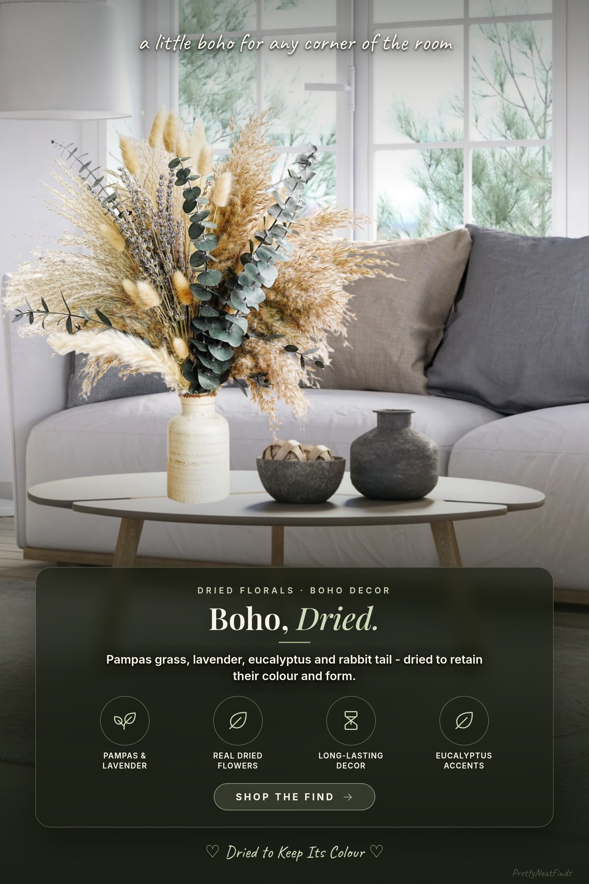 YOJOYI Green Pampas Grass Boho Bouquet, Lavender and Eucalyptus Dried Flower Arrangement