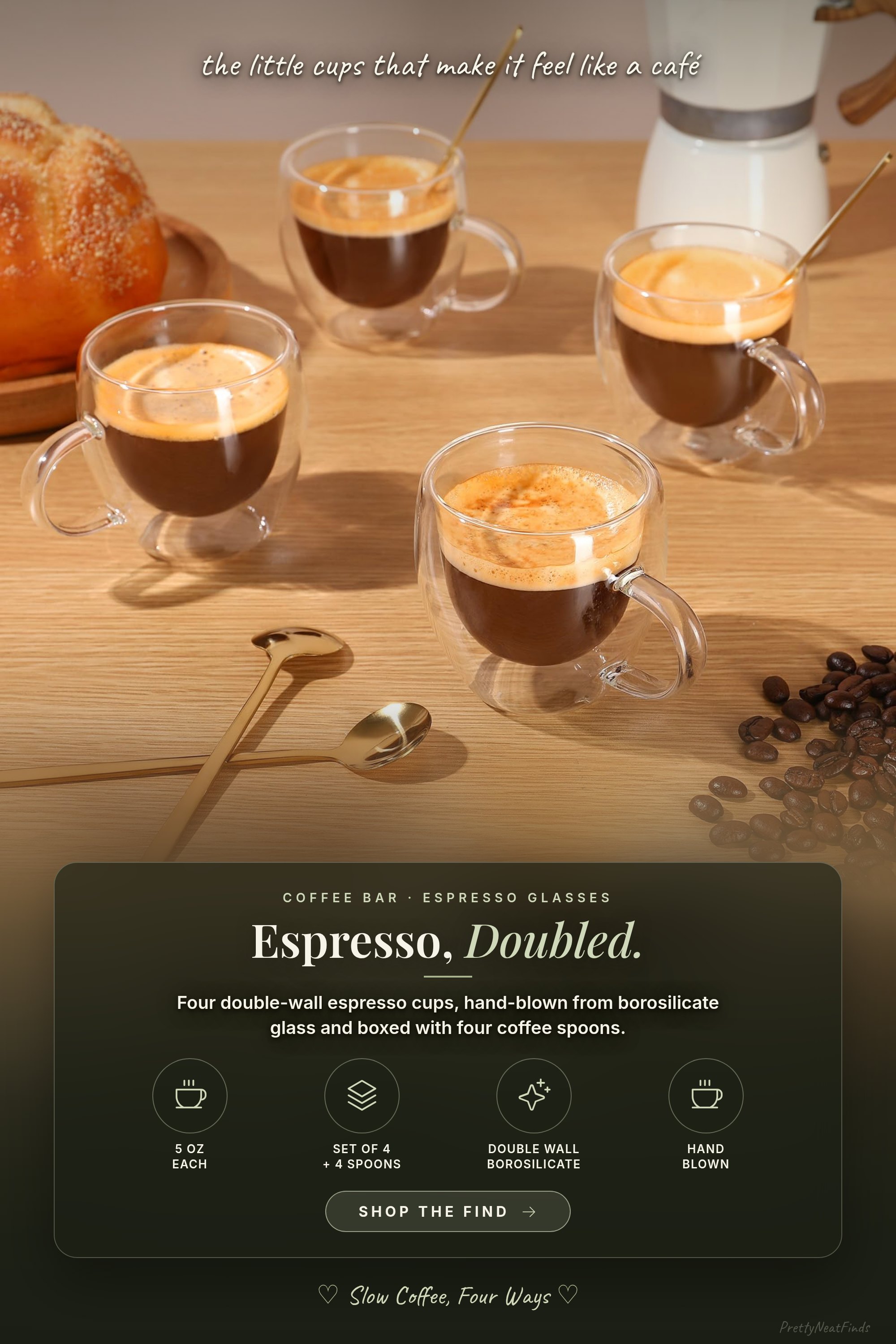 VENVENWEAVS Espresso Cups Set of 4, Double Wall 5 oz Hand Blown Coffee Shot Glasses, In Gift Box