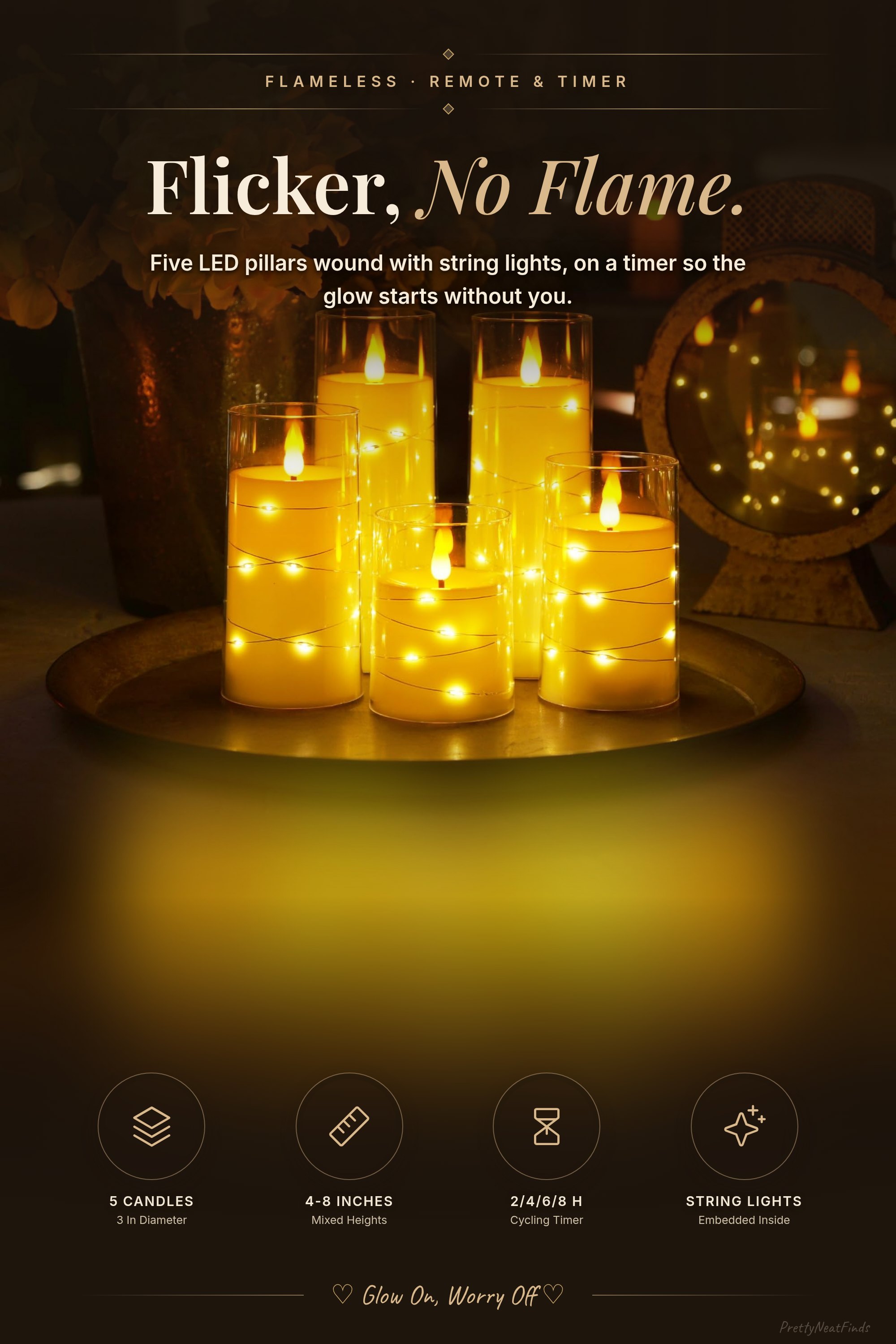 Homemory Flickering Flameless LED Pillar Candles with Remote, Ivory, Set of 5