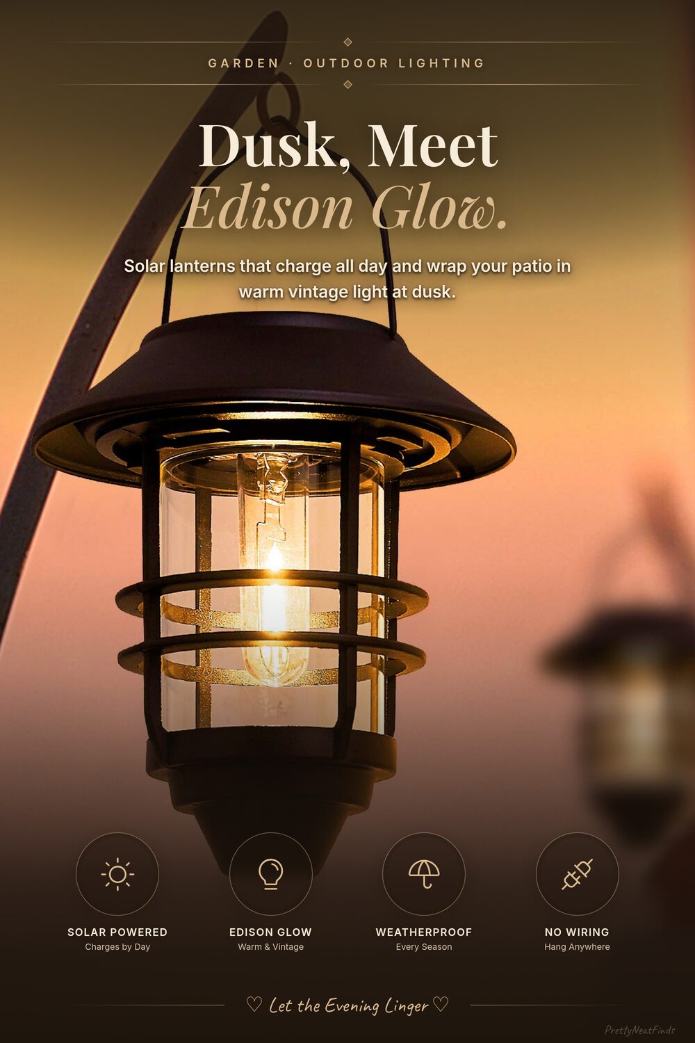 Solar Hanging Lantern Outdoor Lights (Warm Edison Glow, Weatherproof)
