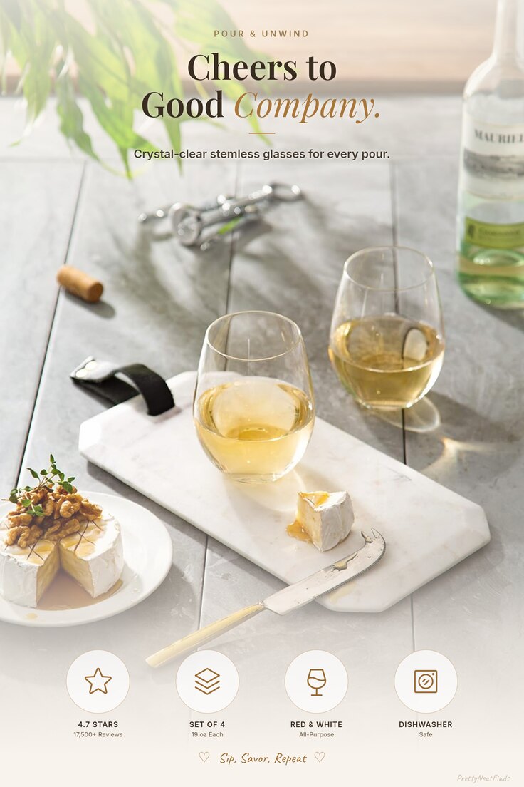 JoyJolt Stemless Wine Glasses (Set of 4, 19 oz)