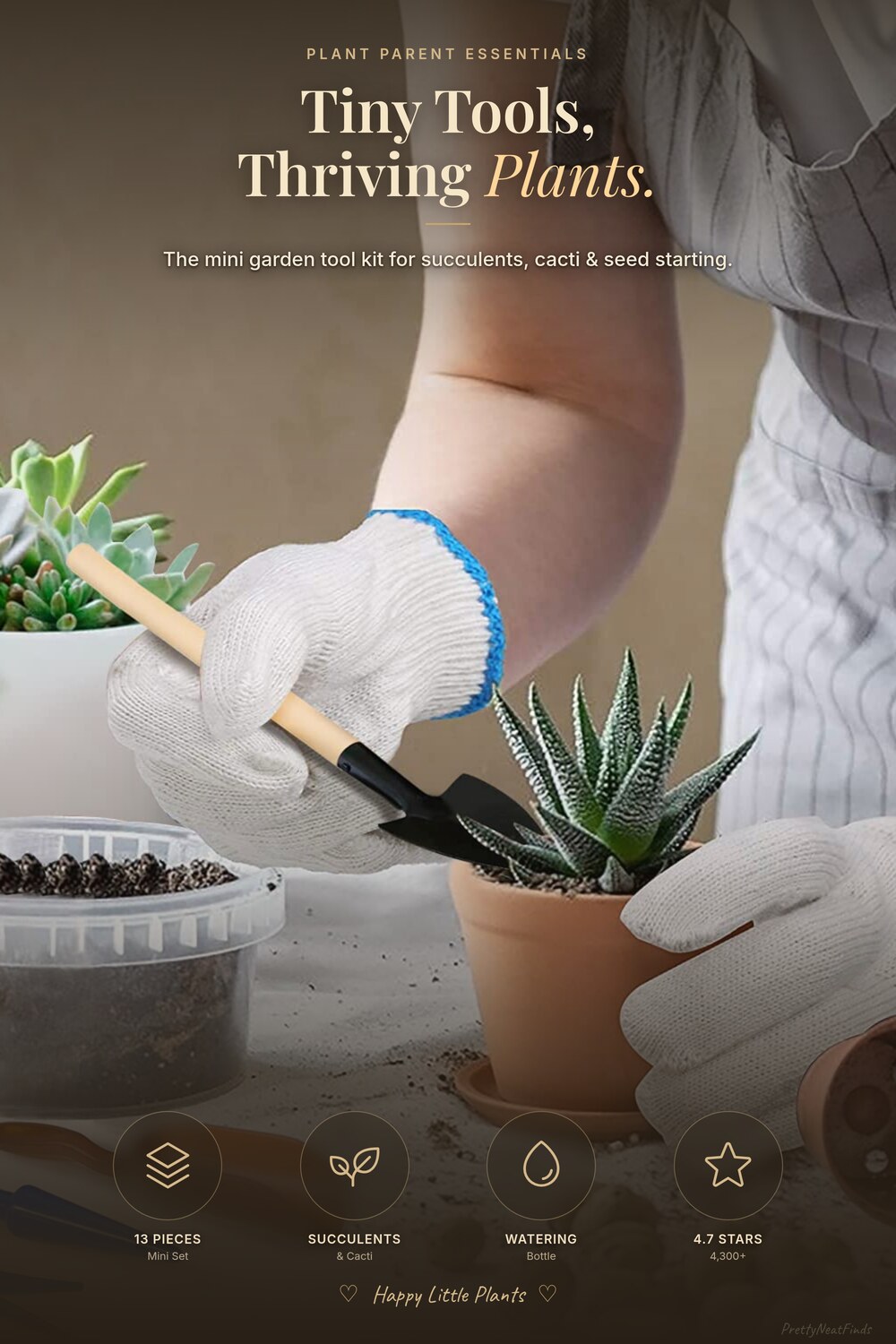 Succulent Tools, 13-Piece Mini Garden Tool Set for Transplanting & Succulent Care