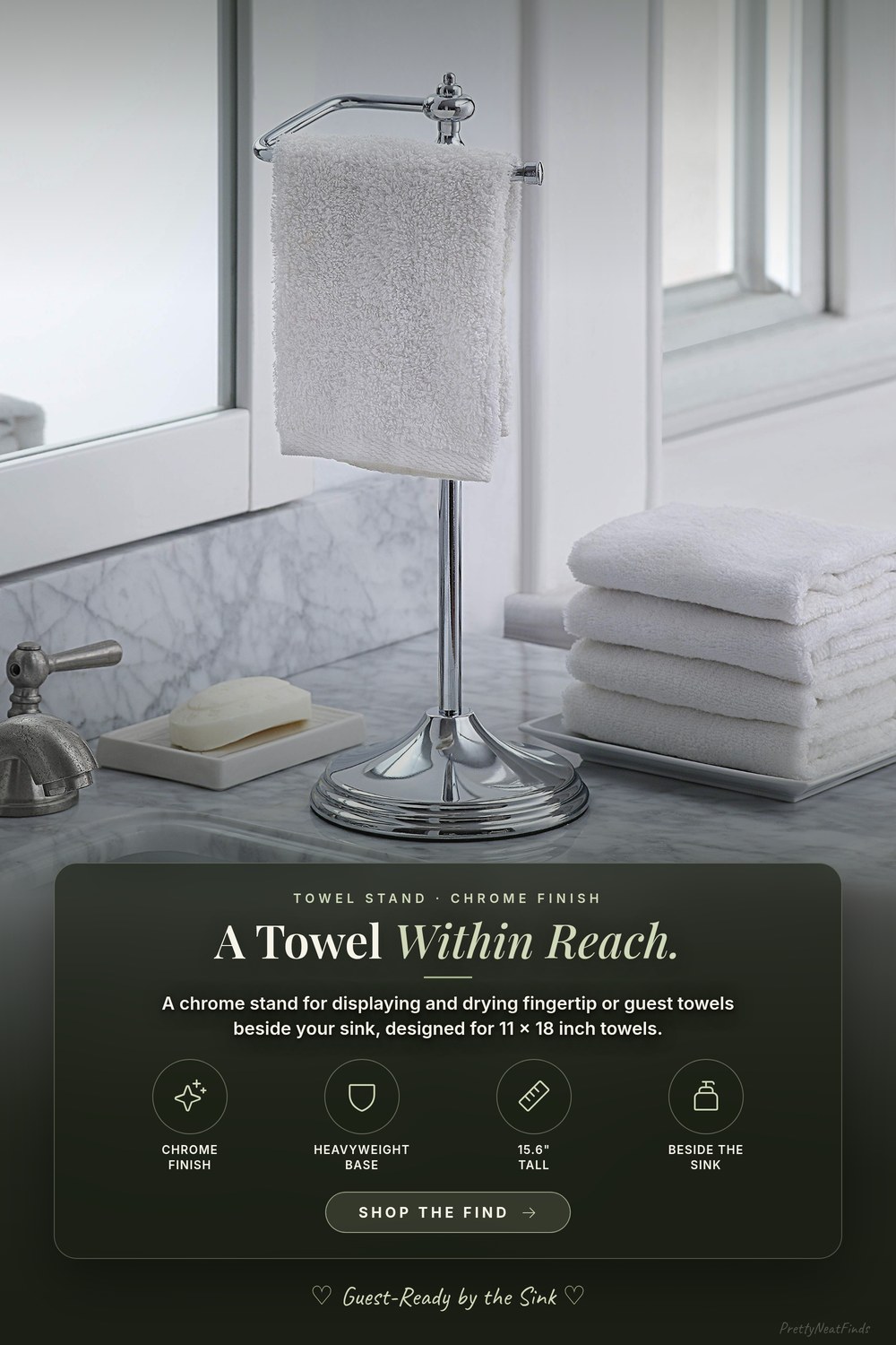 SunnyPoint Chrome Fingertip Towel Holder Stand, 15.6 Inch