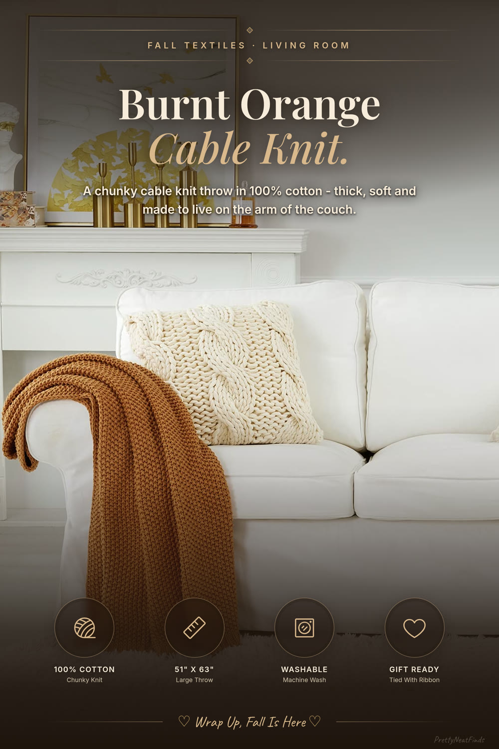 Longhui Bedding Chunky Cable Knit Throw Blanket, Burnt Orange, 51 x 63 inch