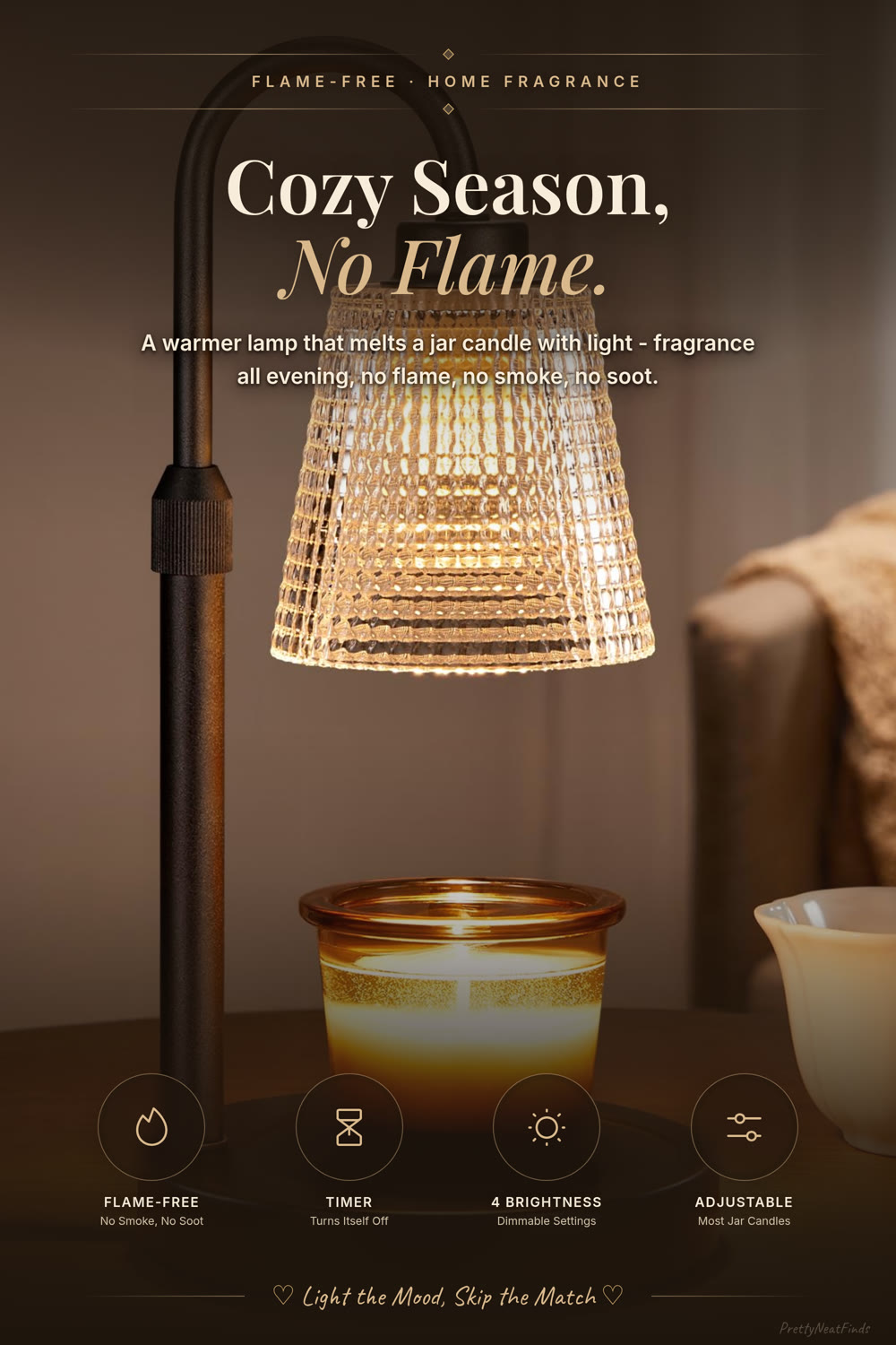 Candle Warmer Lamp with Timer, Height Adjustable, Dimmable, Matte Black