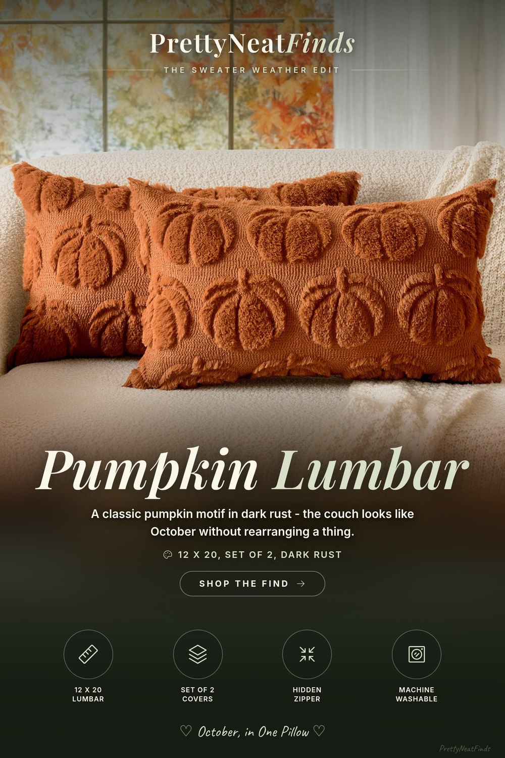 MIULEE Fall Pumpkin Lumbar Pillow Covers, 12 x 20 inch, Dark Rust, Set of 2