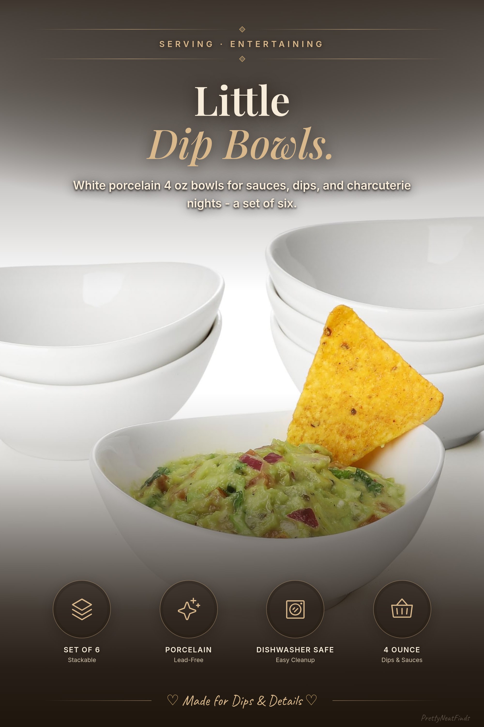 Sweese 4 oz White Porcelain Dip Bowls, Set of 6 (Dishwasher Safe)