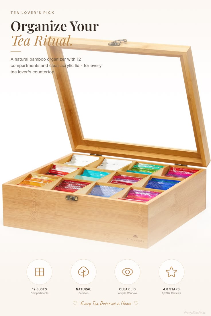 Bamboo Tea Storage Organizer (12 Compartments)
