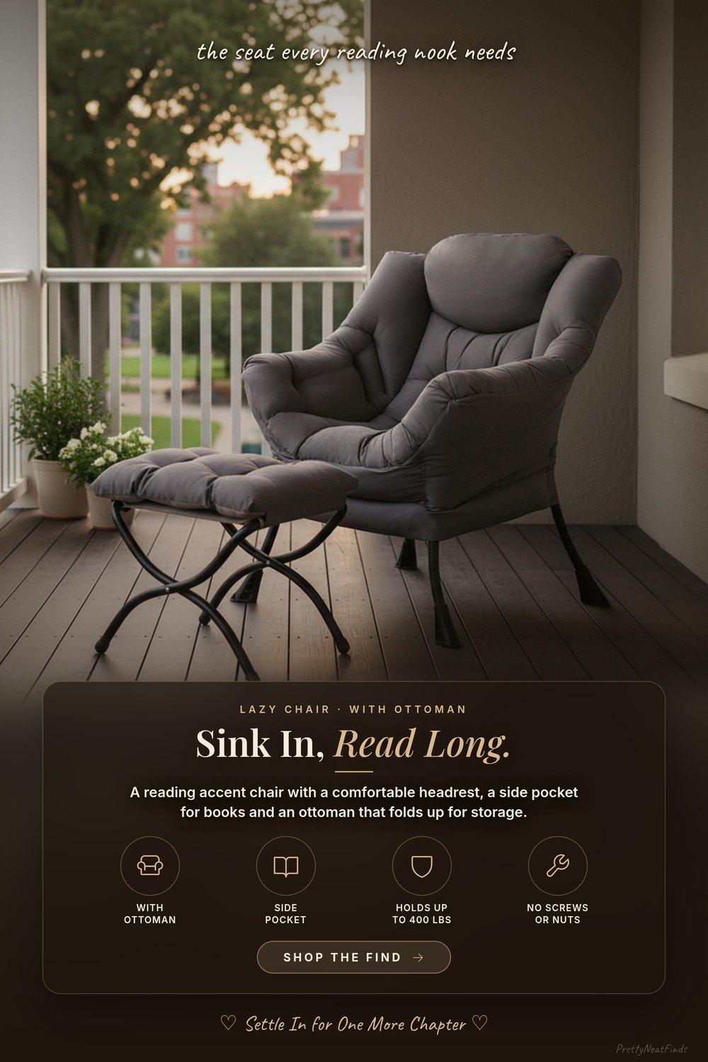 Tiita Lazy Chair with Folding Ottoman, Dark Gray