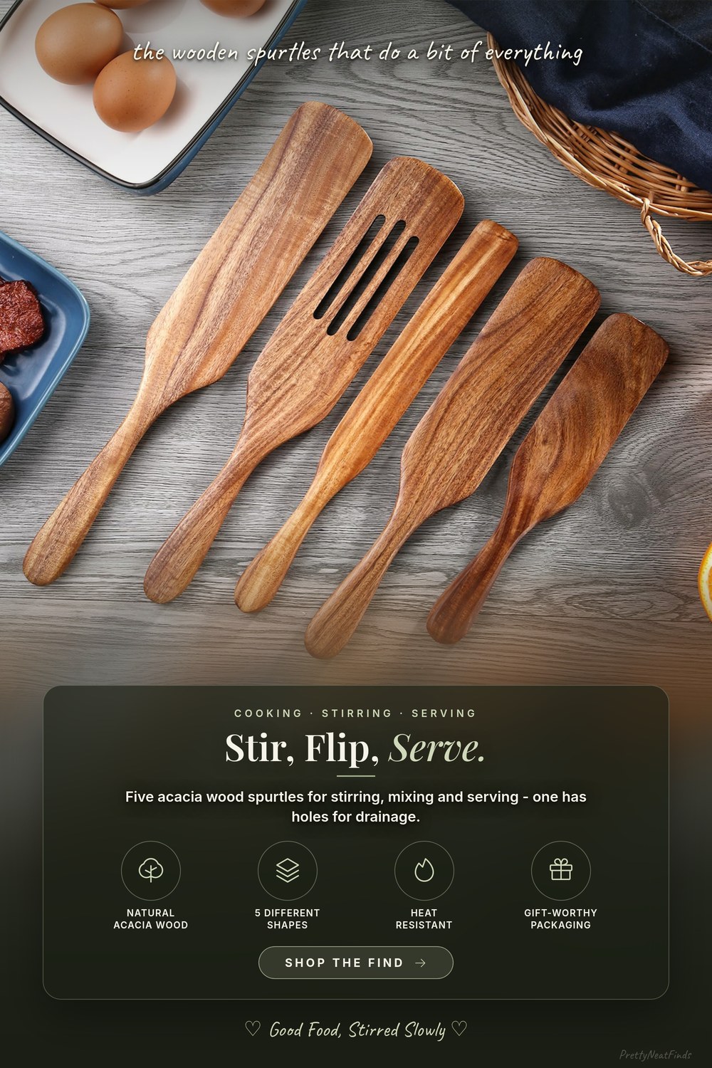 Tmkit 5-Piece Natural Acacia Wood Spurtle Set
