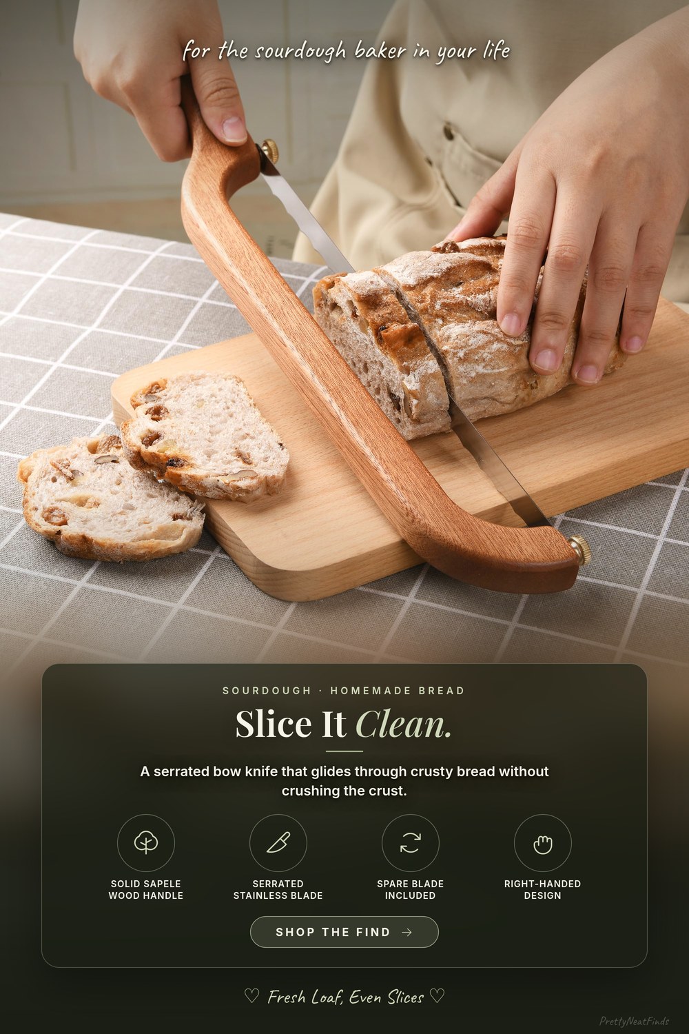 Uprichya Sourdough Bread Bow Knife with Solid Sapele Wood Handle