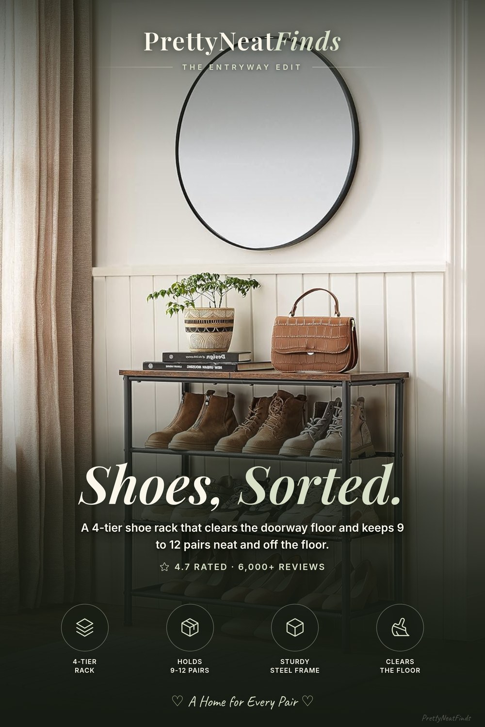 VASAGLE 4-Tier Shoe Rack (Entryway, Holds 9-12 Pairs)
