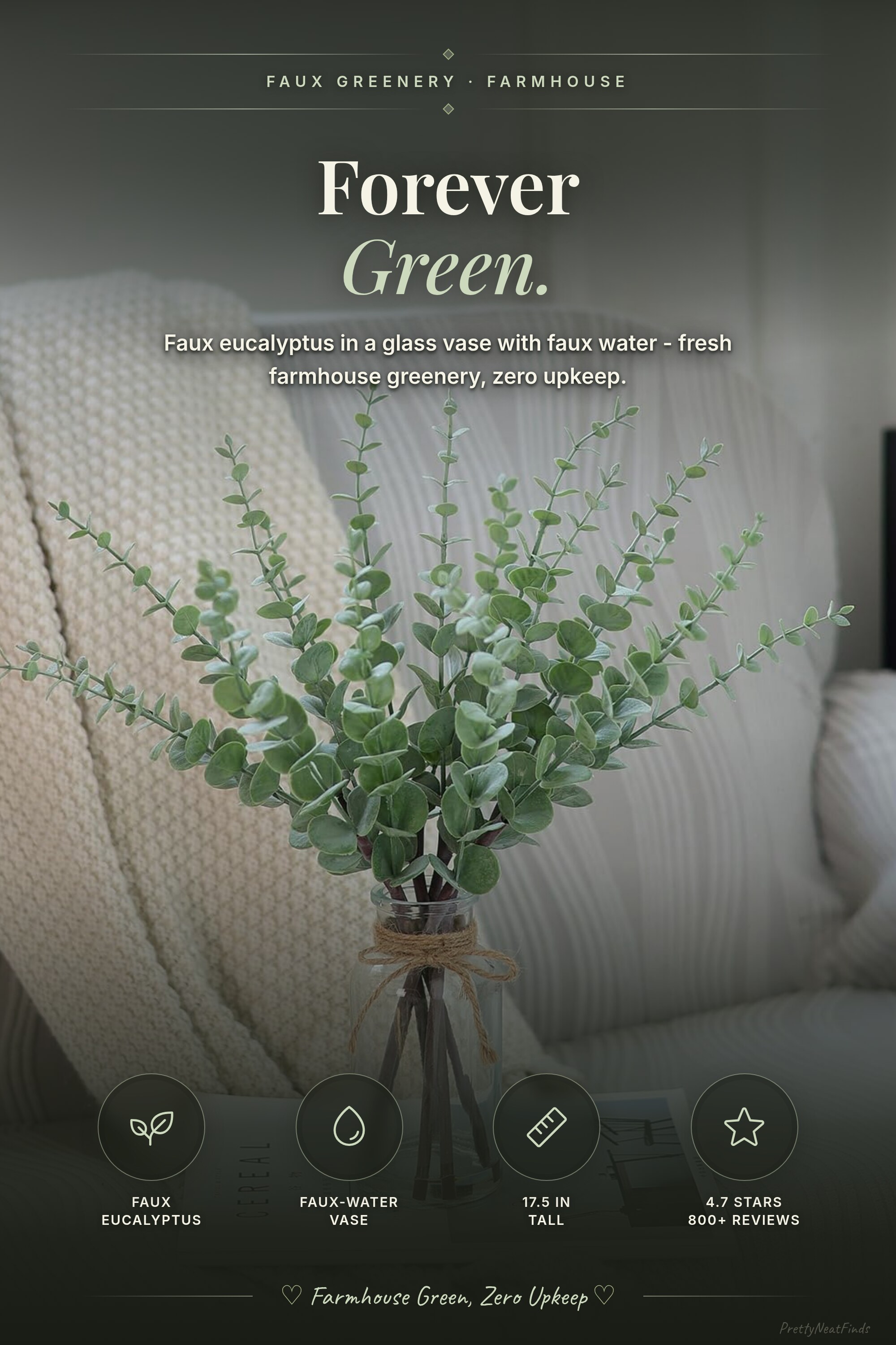 VIERENA 17.5" Artificial Eucalyptus Stems in Glass Vase with Faux Water
