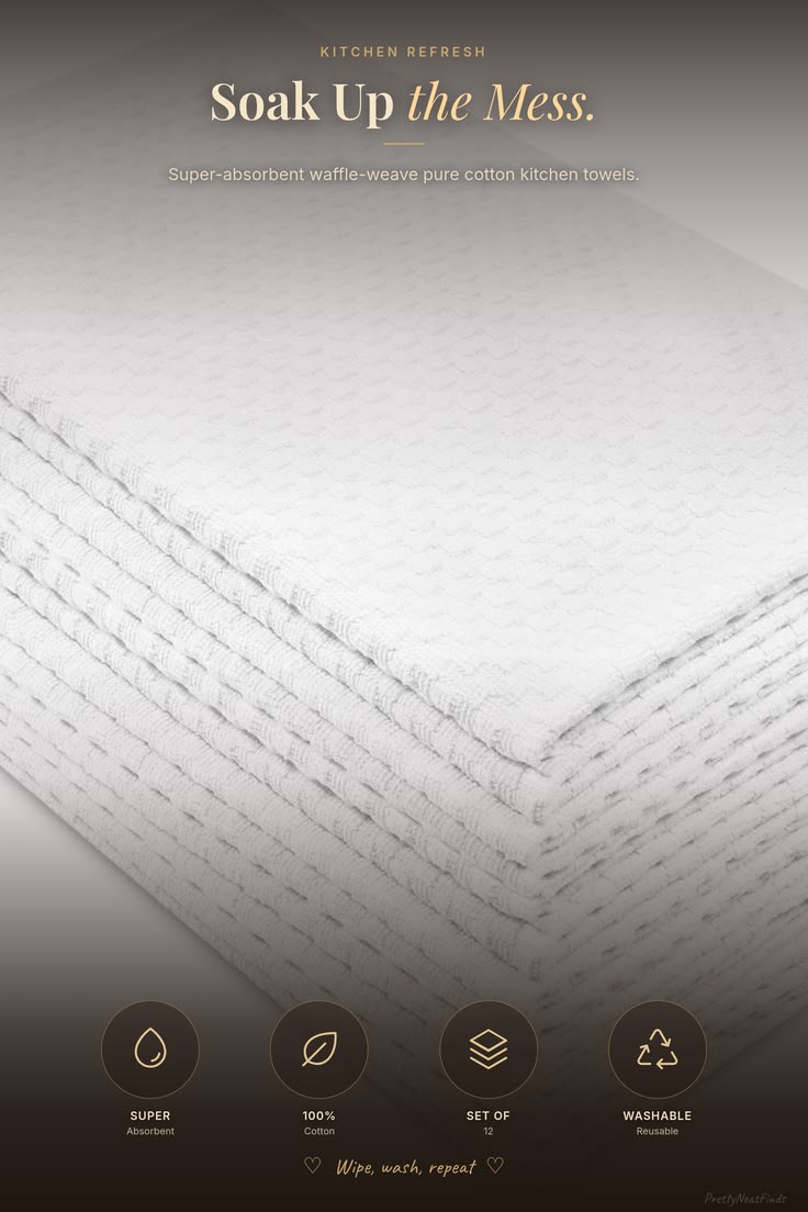Waffle Weave Cotton Kitchen Towels (Set of 12)