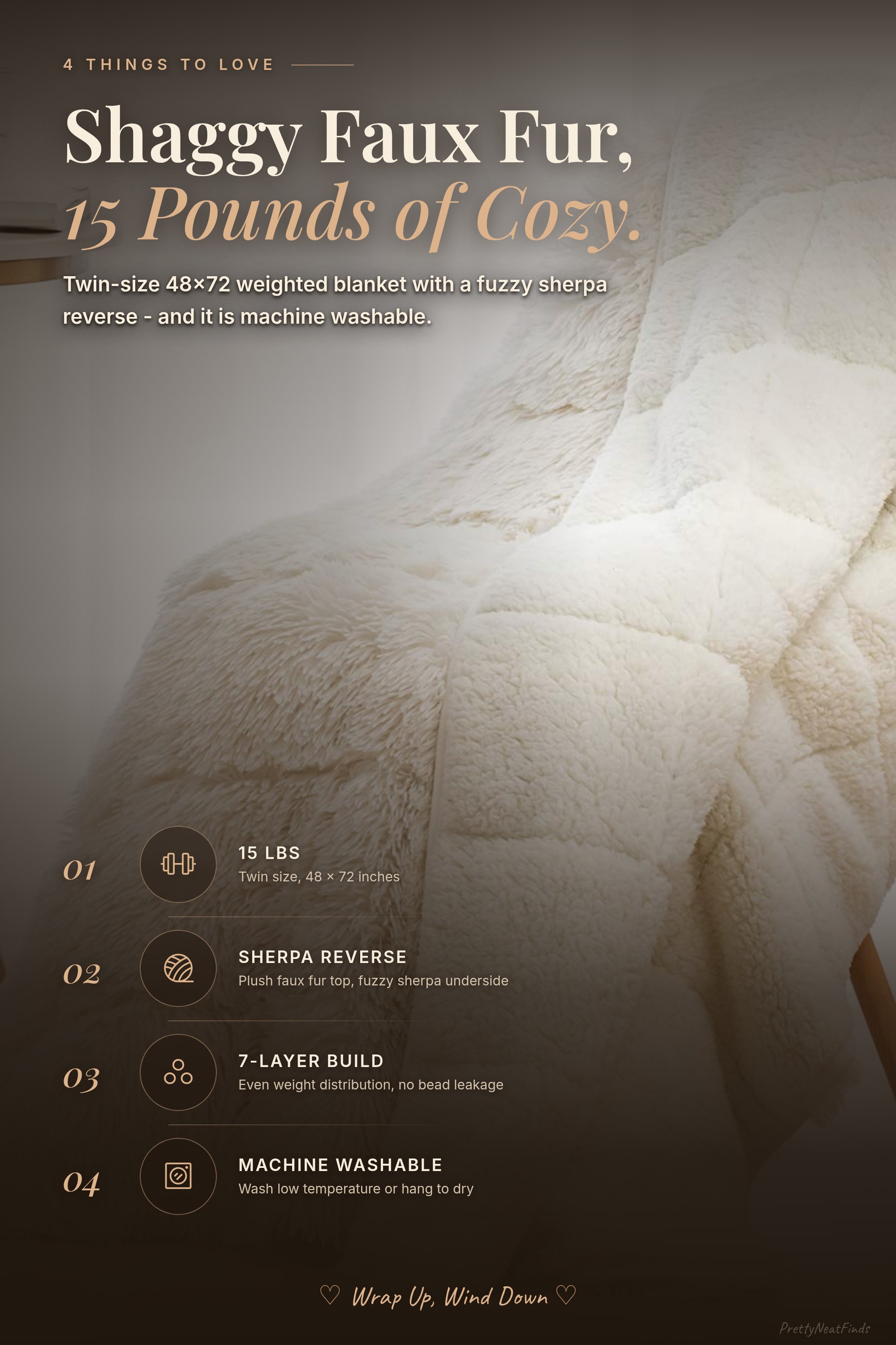 Wemore Shaggy Faux Fur Weighted Blanket, 15 lbs, Twin 48x72, Sherpa Reverse