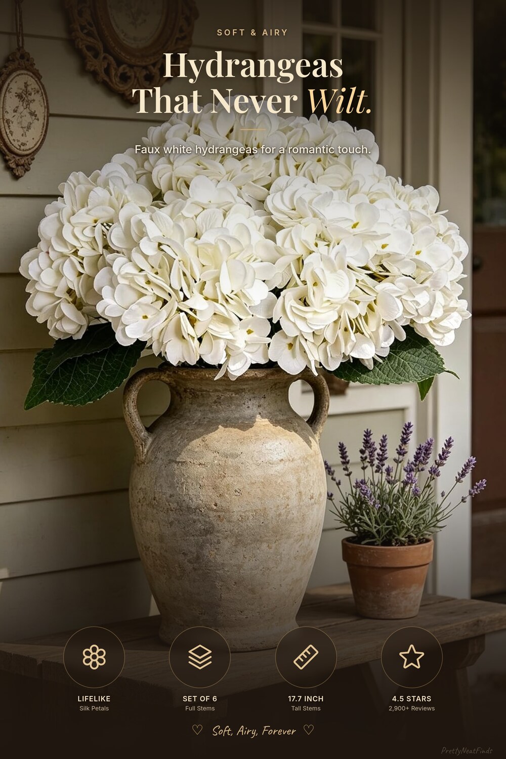 Kimura's Cabin White Hydrangea Faux Flowers (Set of 6, 17.7")