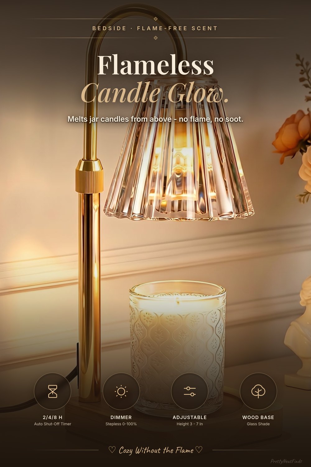 Marycele Candle Warmer Lamp with Timer and Dimmer, Gold with Wood Base