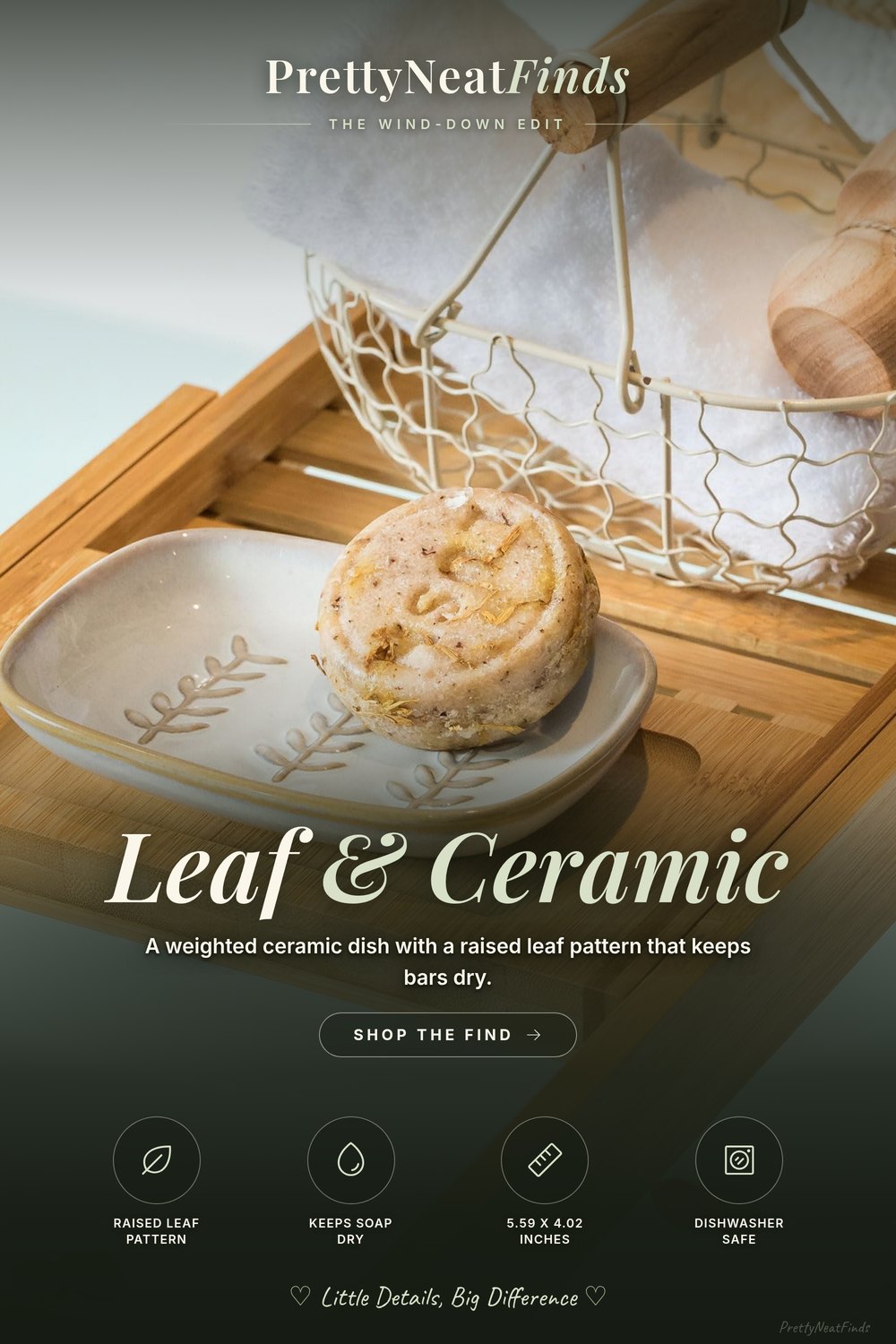 Miamolo Ceramic Soap Dish with Raised Leaf Pattern, Beige